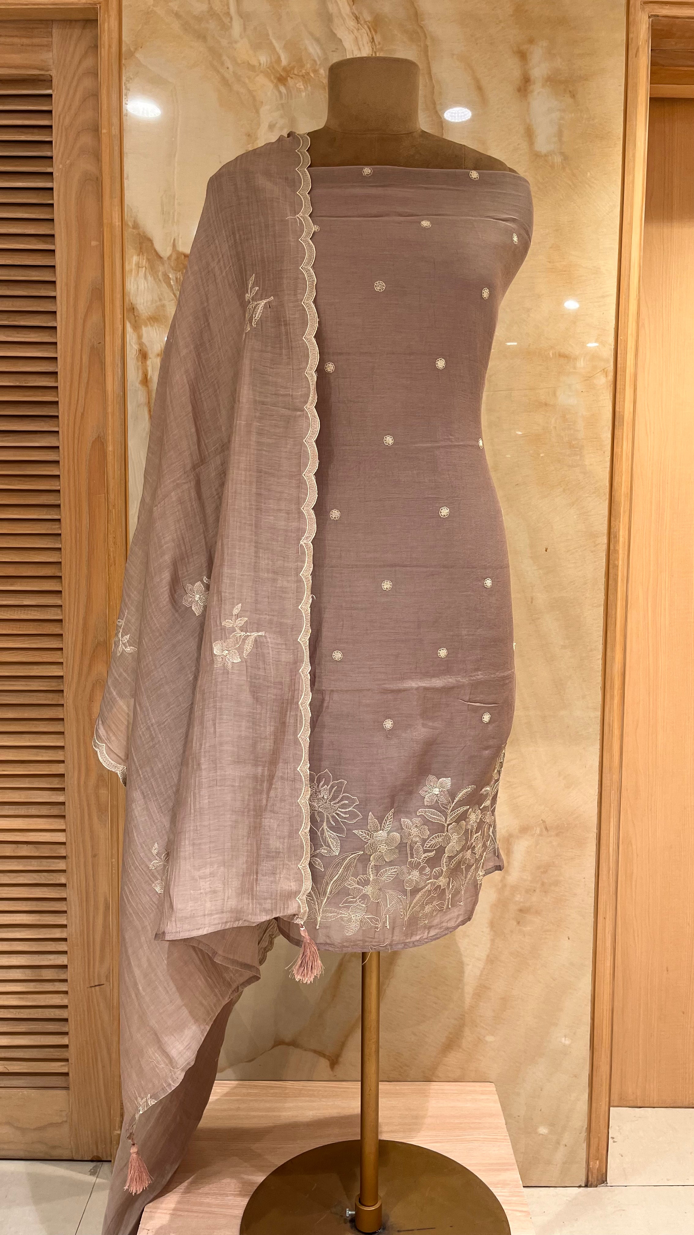 ELEGANT TAUPE EMBROIDERED UNSTITCHED SUIT SET