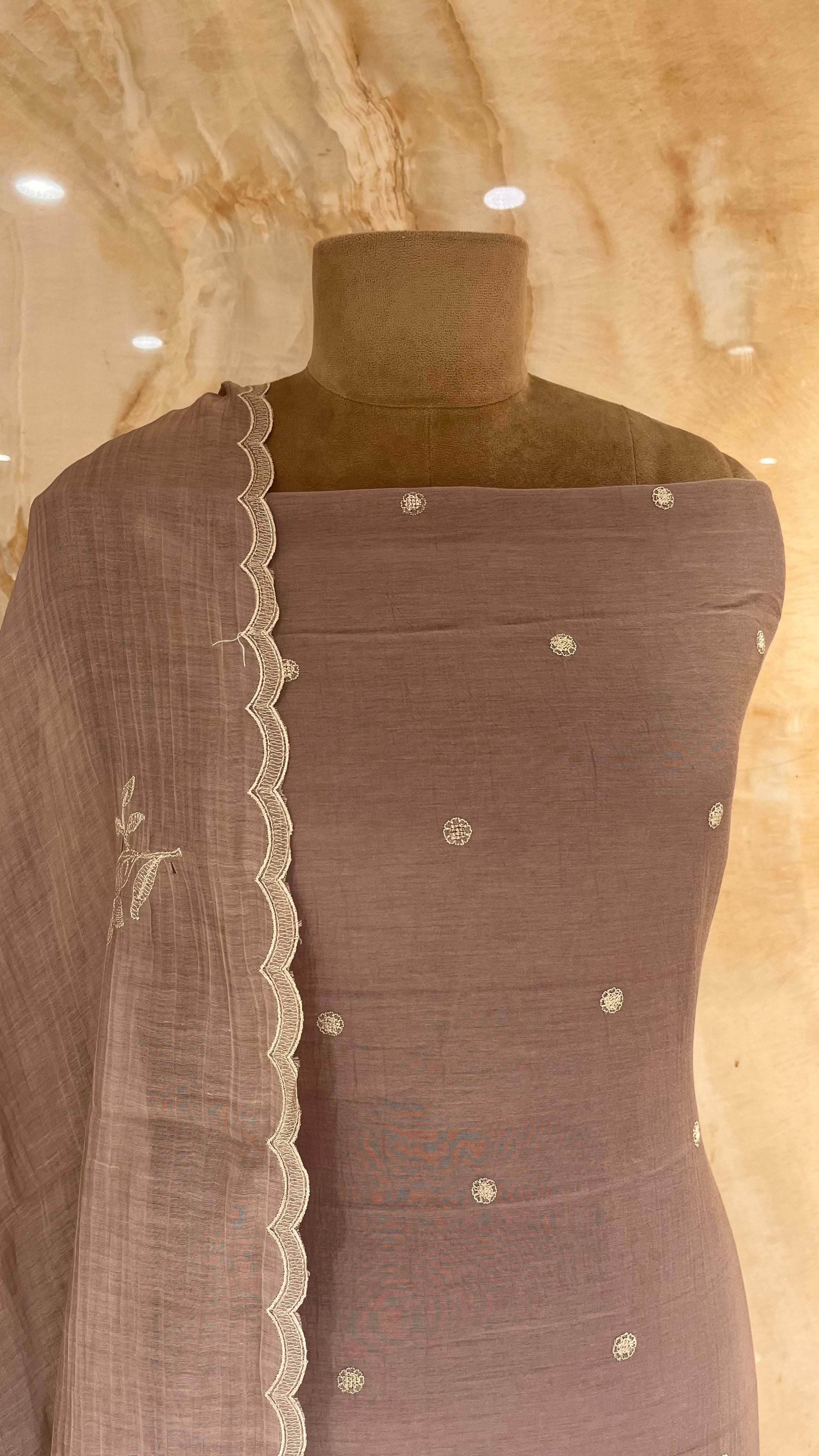 ELEGANT TAUPE EMBROIDERED UNSTITCHED SUIT SET