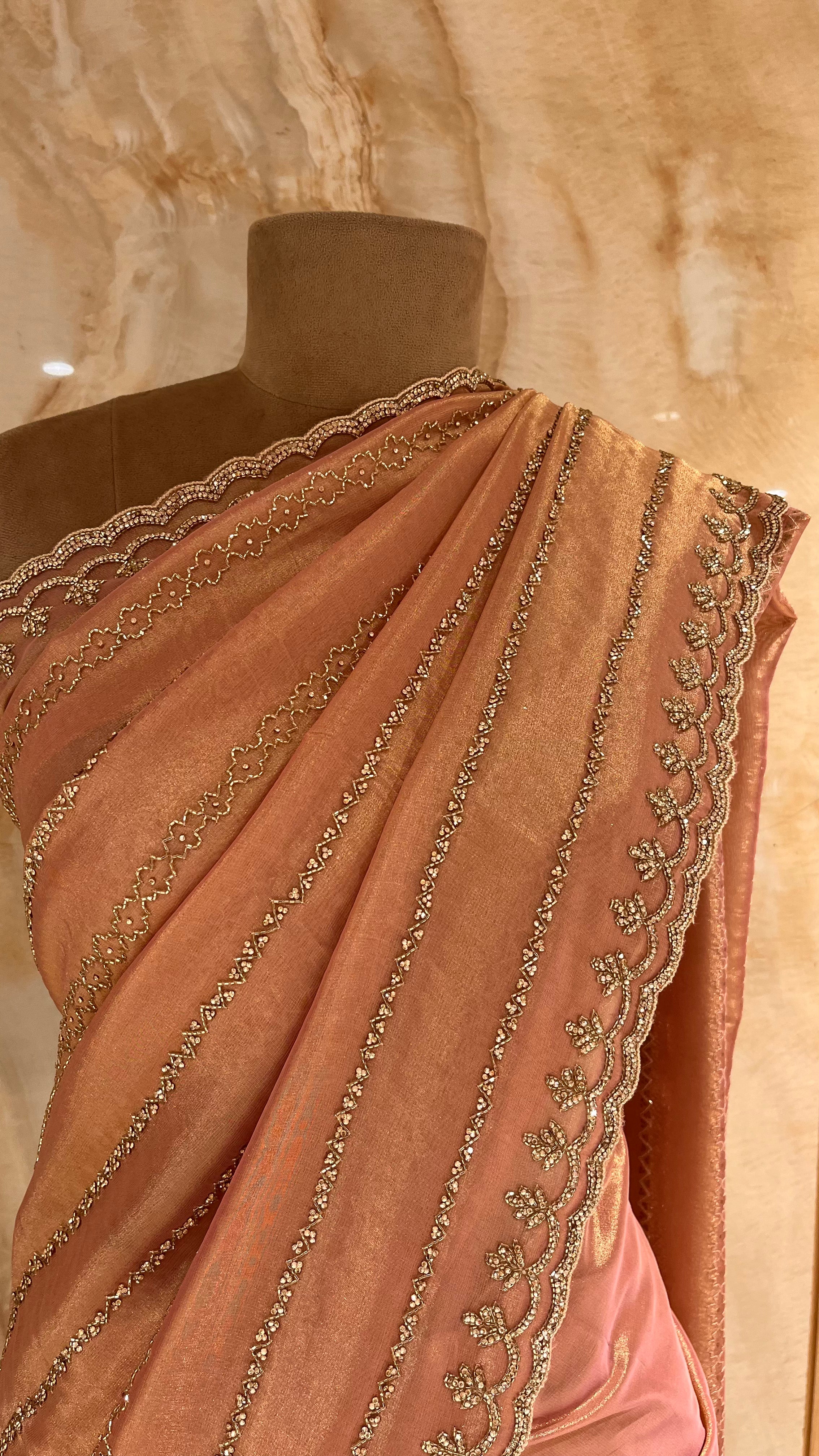 ELEGANT PEACH EMBROIDERED PARTY WEAR SAREE