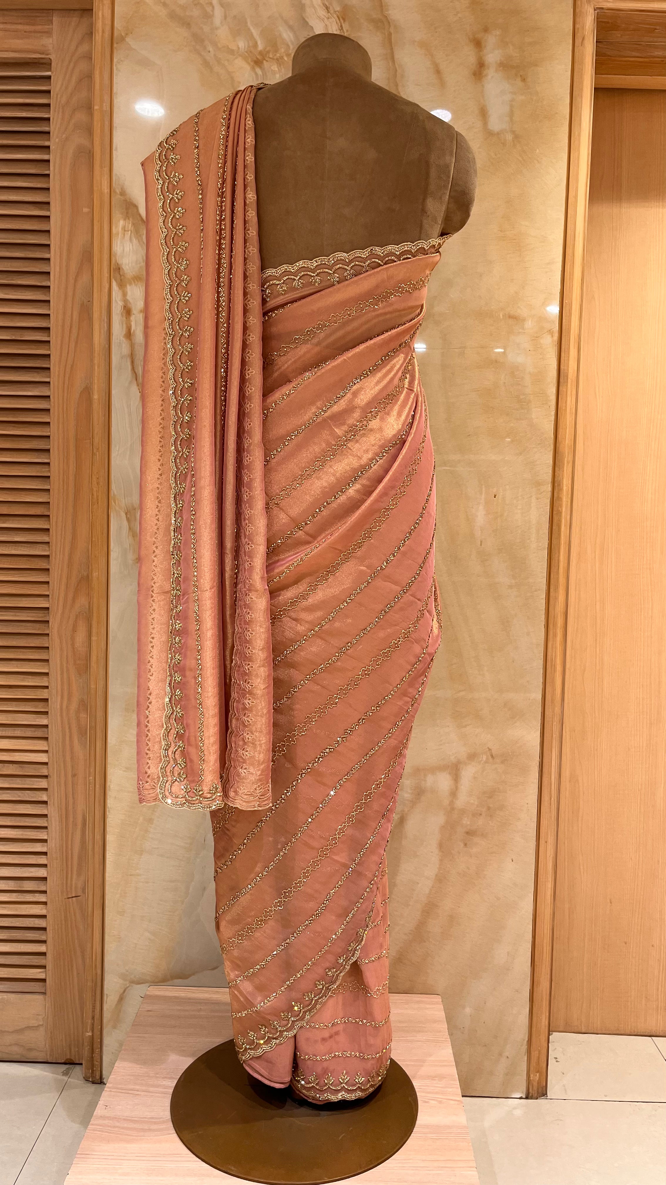 ELEGANT PEACH EMBROIDERED PARTY WEAR SAREE