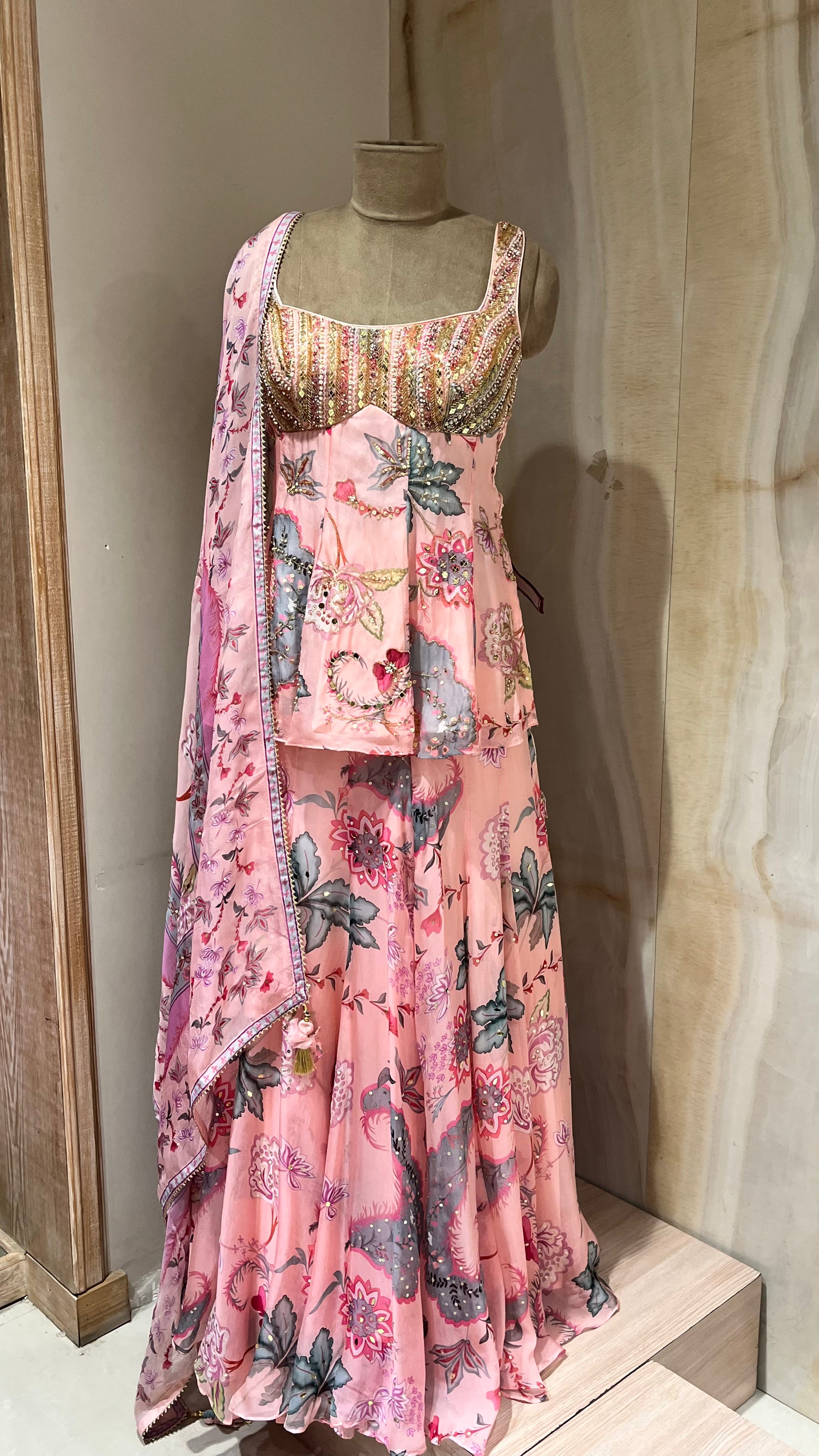 PINK FLORAL PRINTED SHARARA SUIT