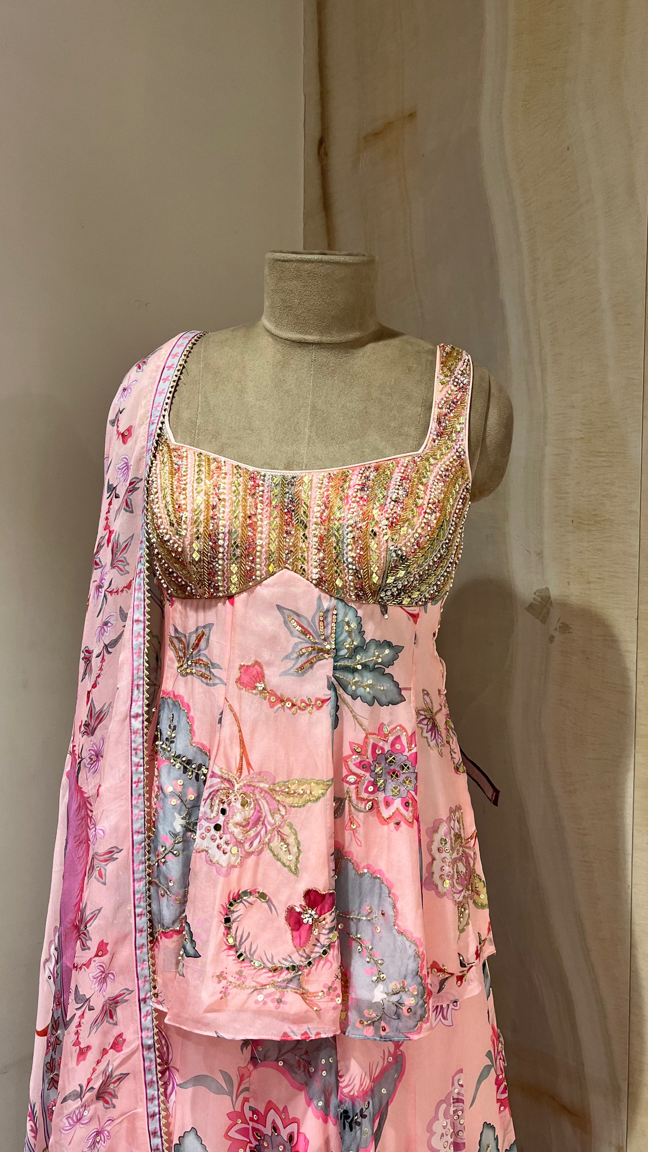 PINK FLORAL PRINTED SHARARA SUIT