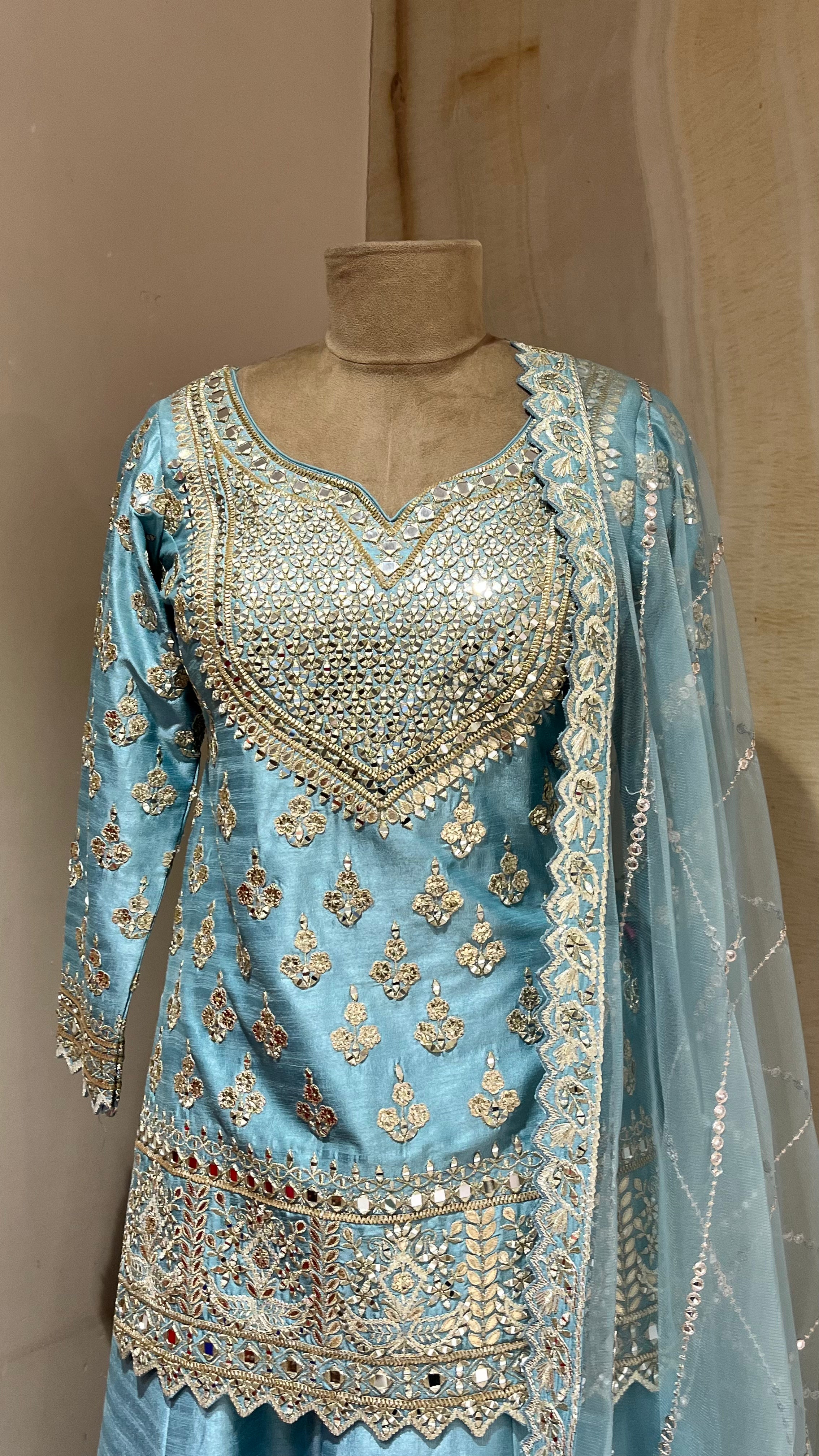 SKY BLUE EMBROIDERED SHARARA SUIT