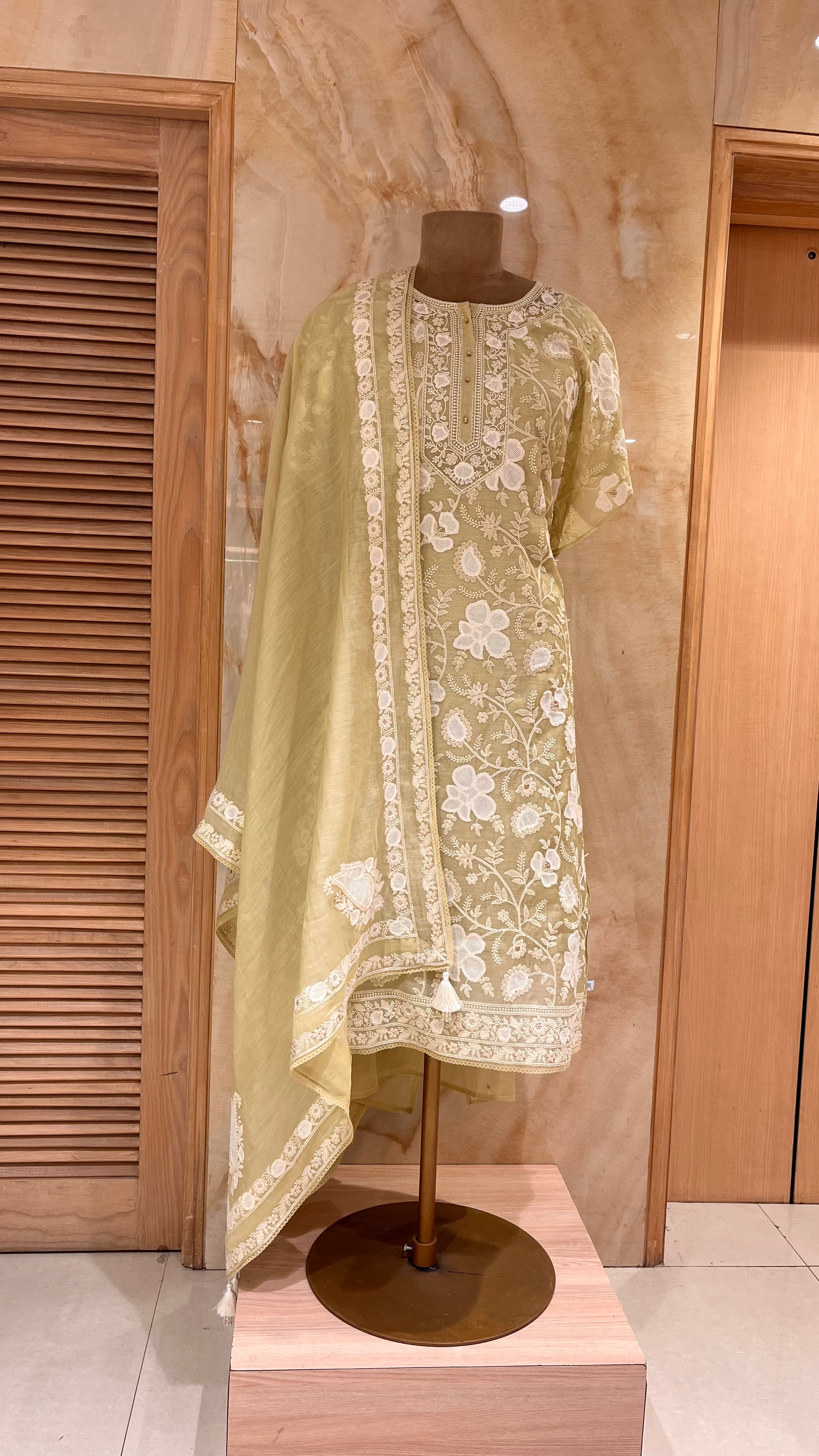 ELEGANT PISTA GREEN HEAVY EMBROIDERED STRAIGHT SUIT WITH DUPATTA