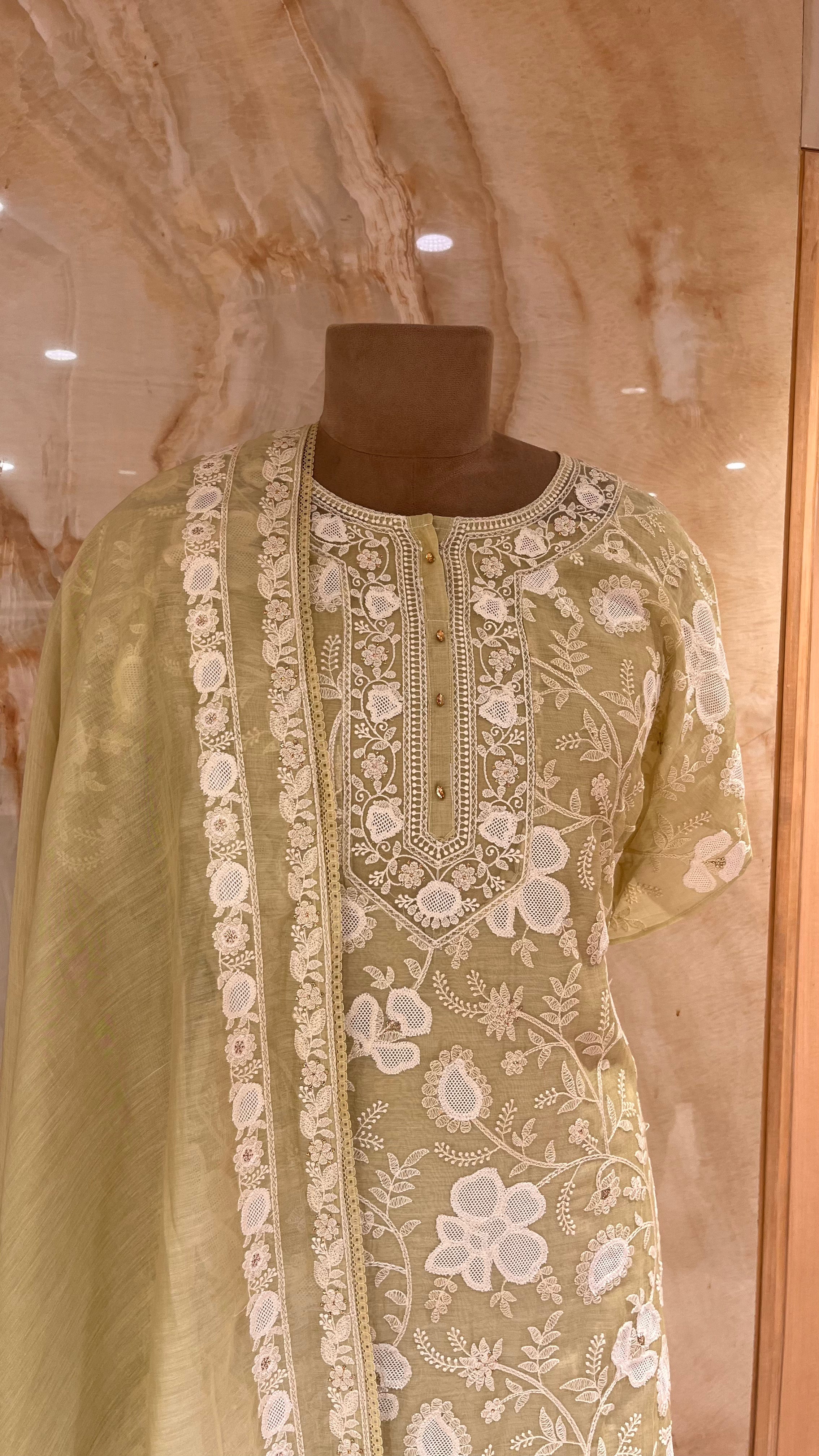 ELEGANT PISTA GREEN HEAVY EMBROIDERED STRAIGHT SUIT WITH DUPATTA