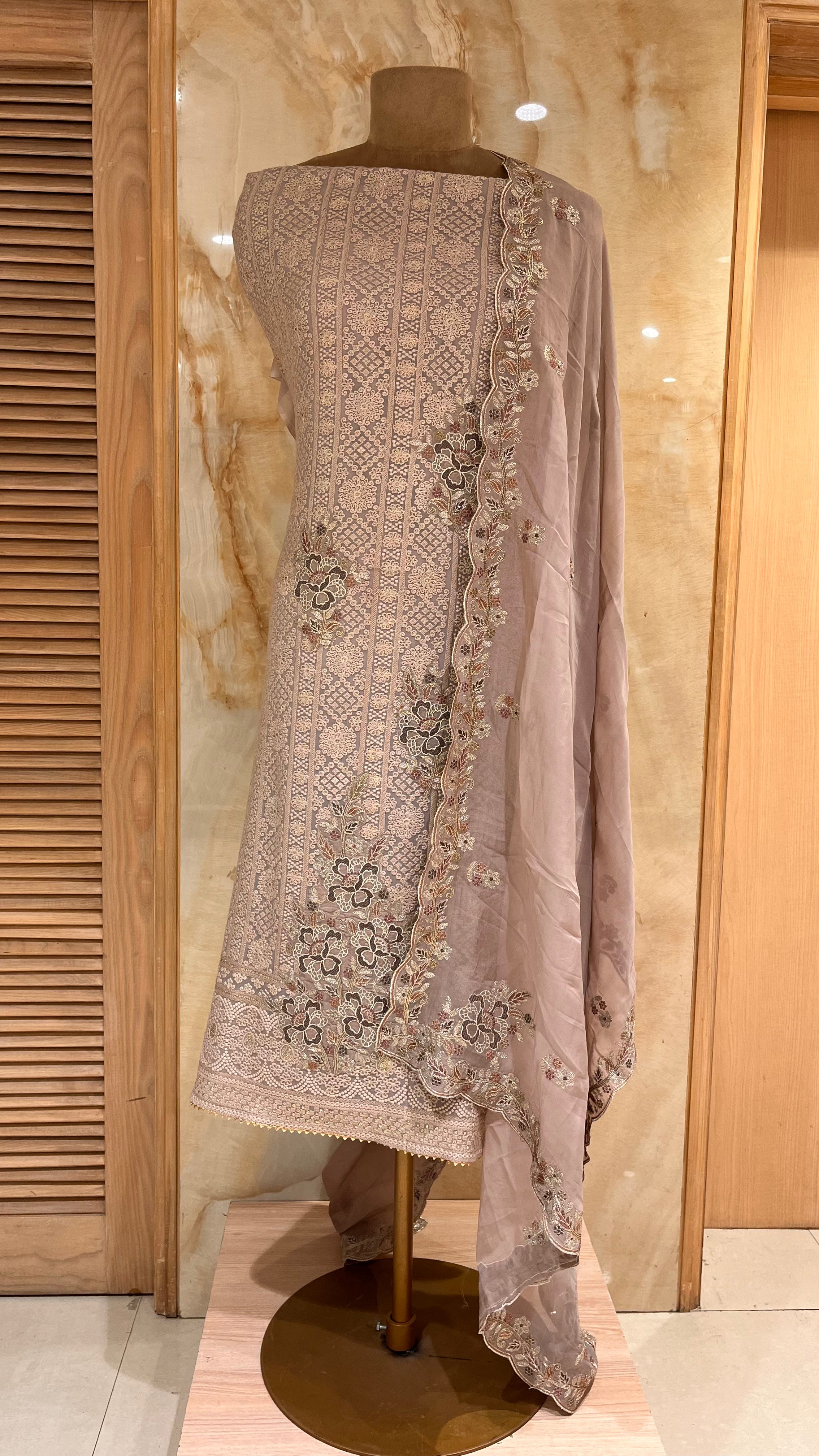 ELEGANT DUSTY PINK EMBROIDERED COTTON UNSTITCHED SUIT WITH DESIGNER DUPATTA