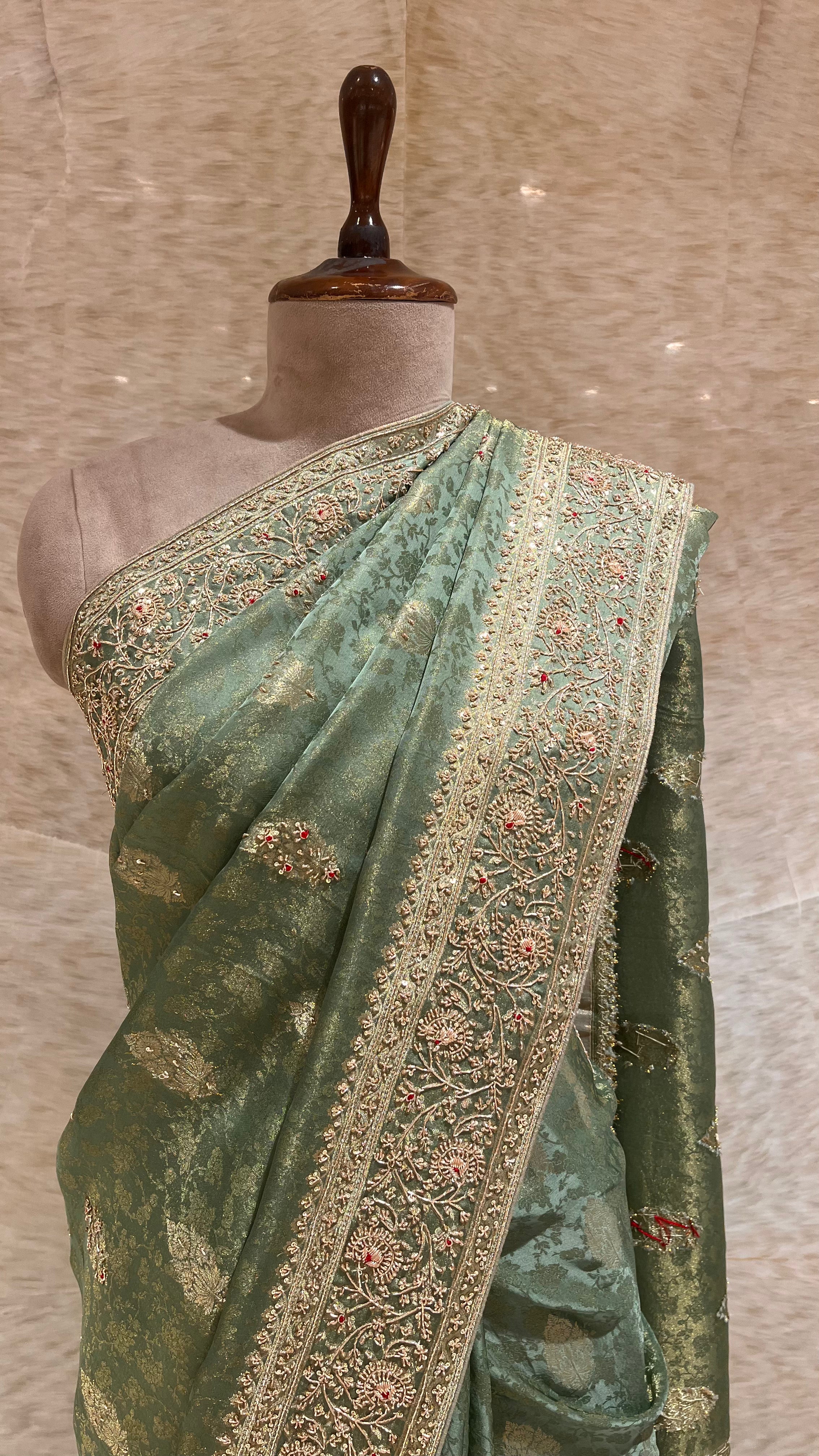 ELEGANT SAGE GREEN EMBROIDERED SAREE