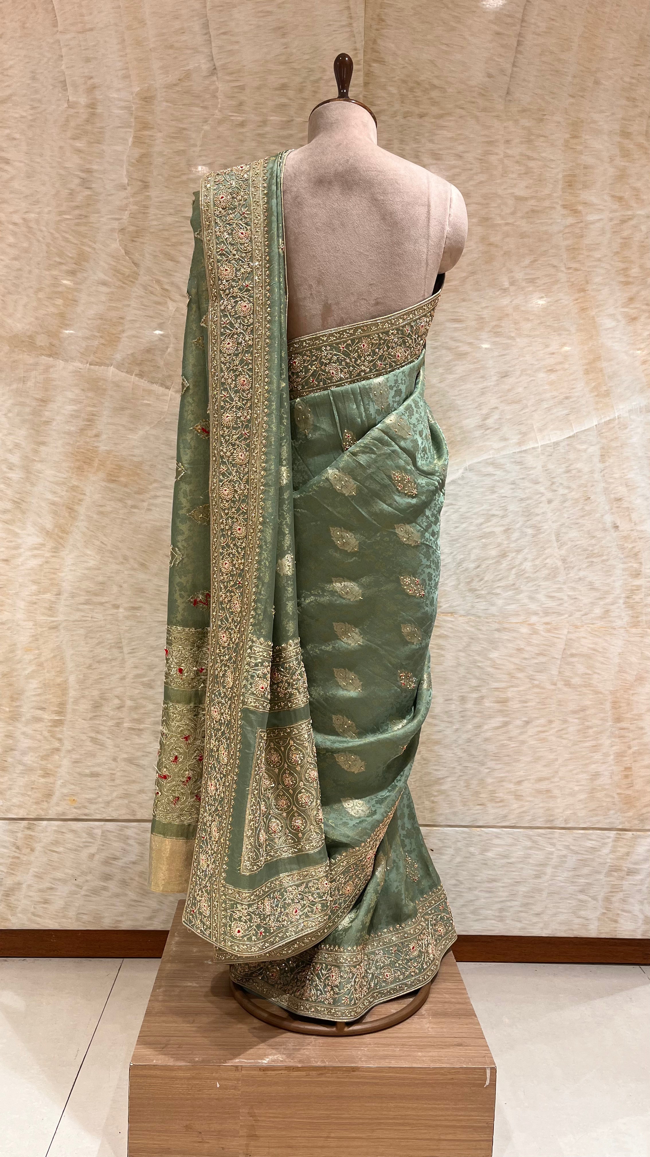 ELEGANT SAGE GREEN EMBROIDERED SAREE