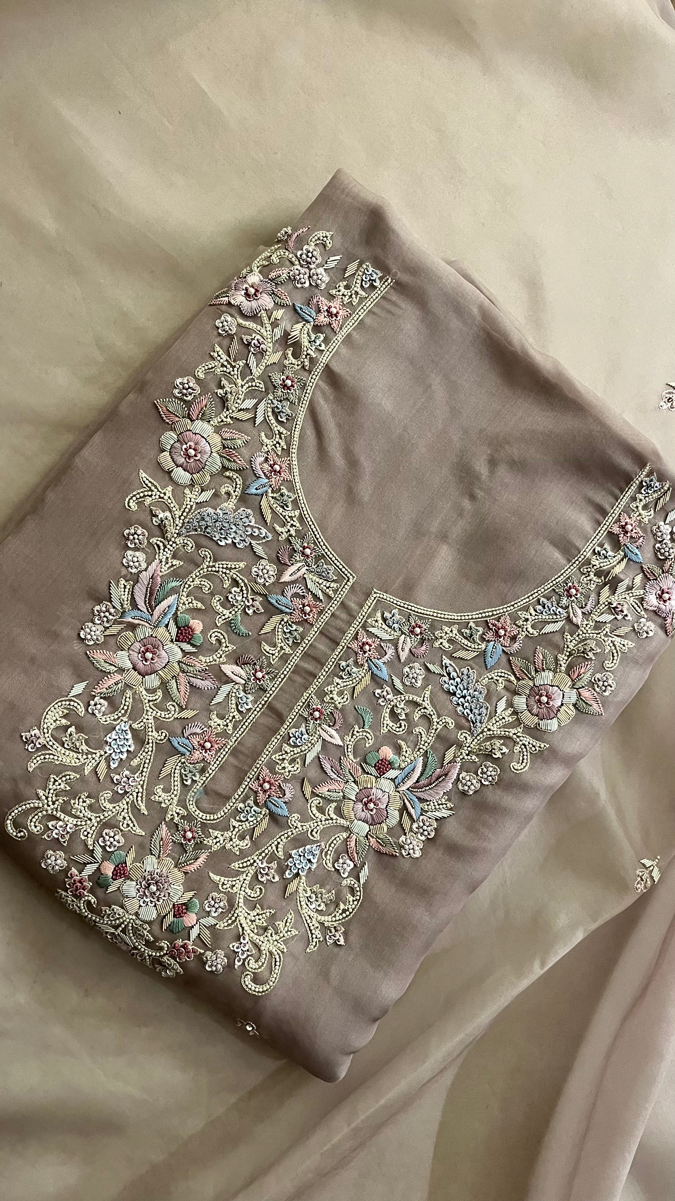 TAUPE FLORAL EMBROIDERED UNSTITCHED SUIT