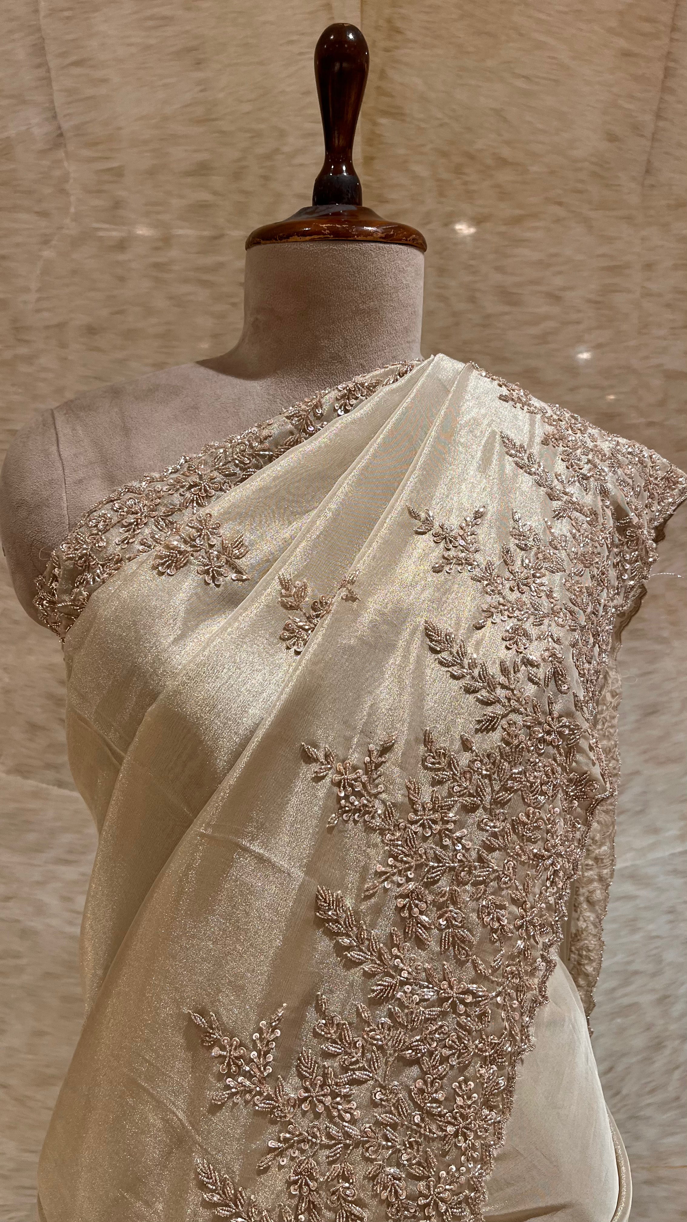 ELEGANT BEIGE EMBROIDERED SAREE