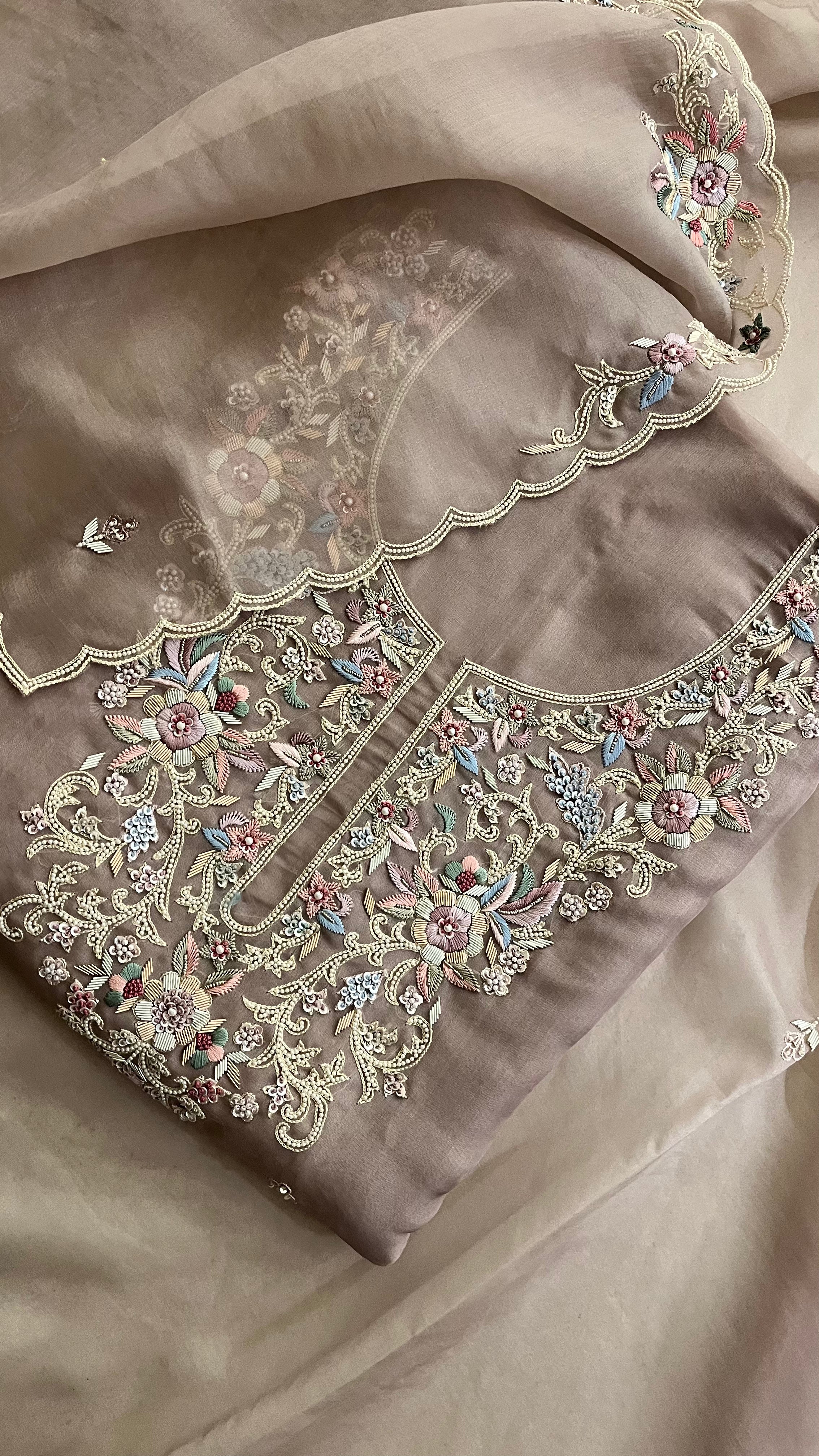 TAUPE FLORAL EMBROIDERED UNSTITCHED SUIT