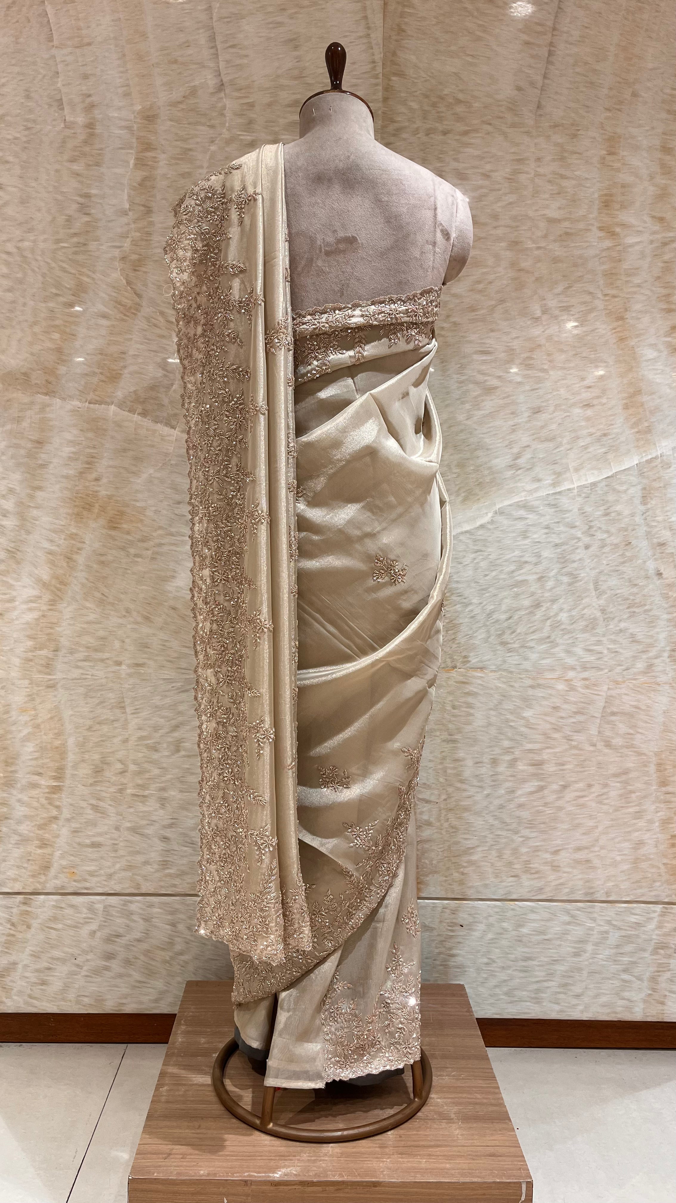 ELEGANT BEIGE EMBROIDERED SAREE
