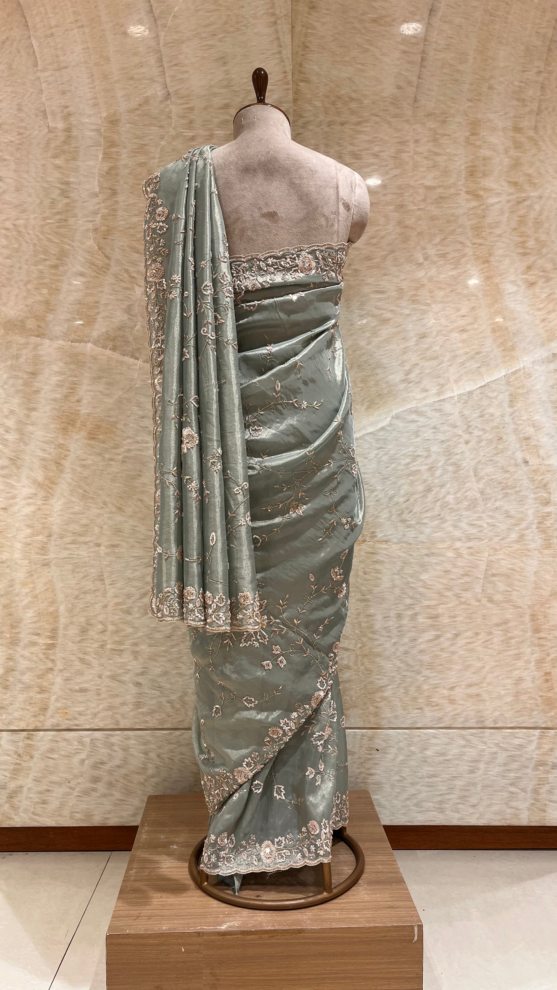 ELEGANT PASTEL GREEN EMBROIDERED DESIGNER SAREE