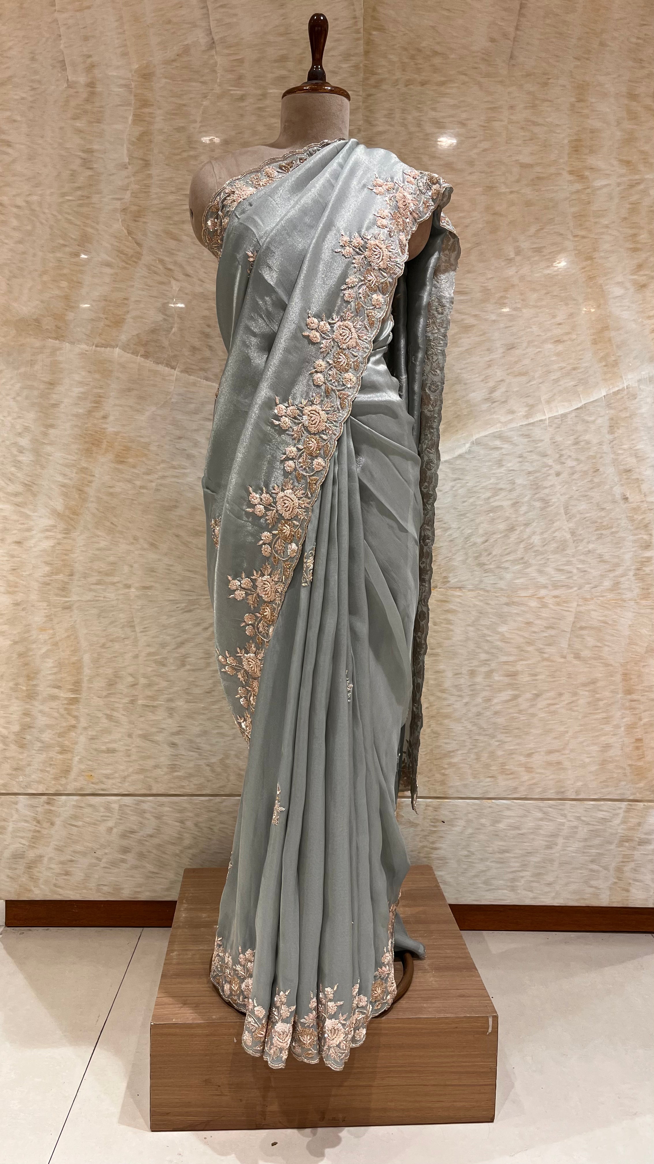 LUXURIOUS SEA GREEN EMBROIDERED PARTY WEAR SAREE