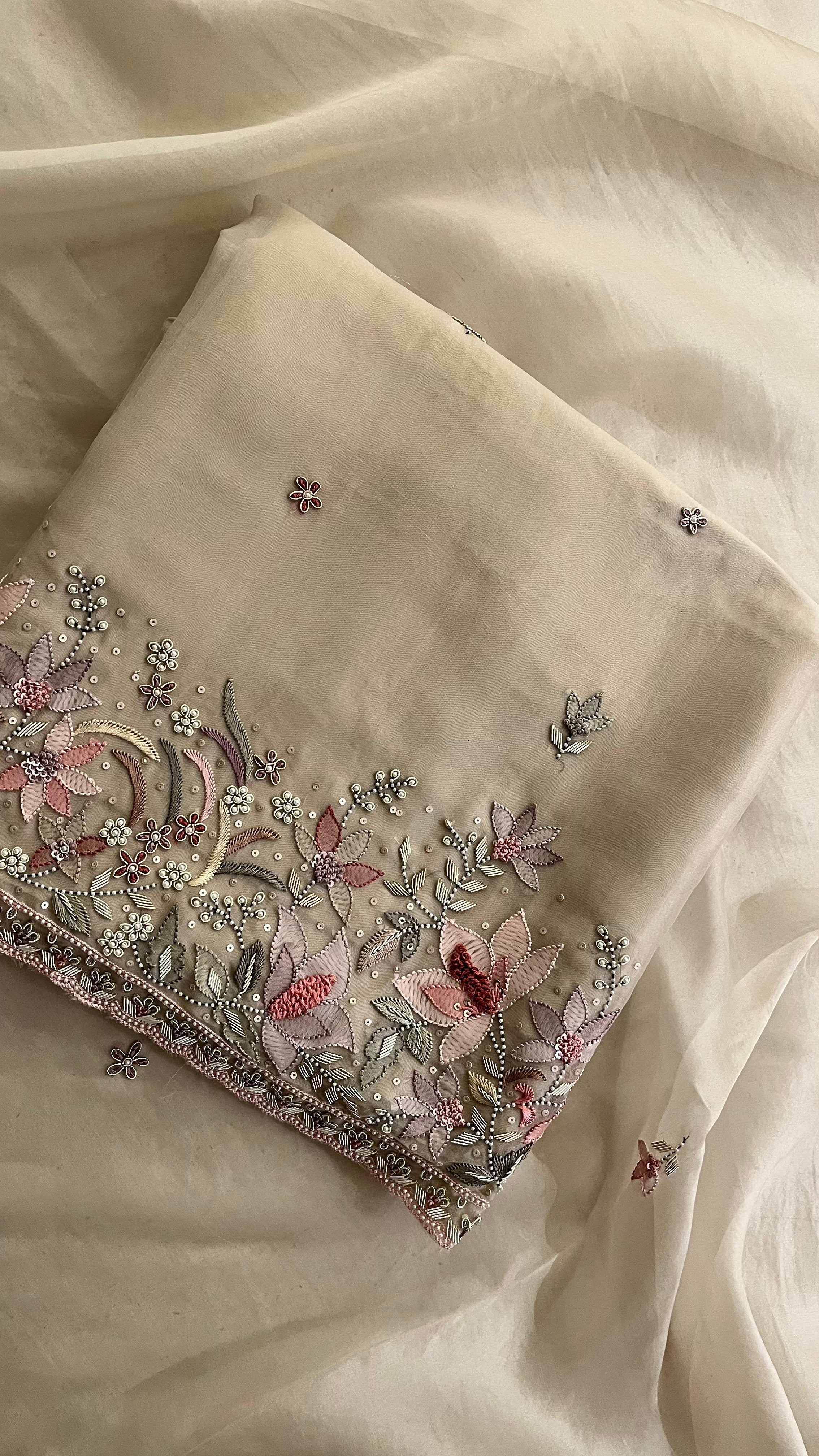CREAM FLORAL EMBROIDERED UNSTITCHED SUIT