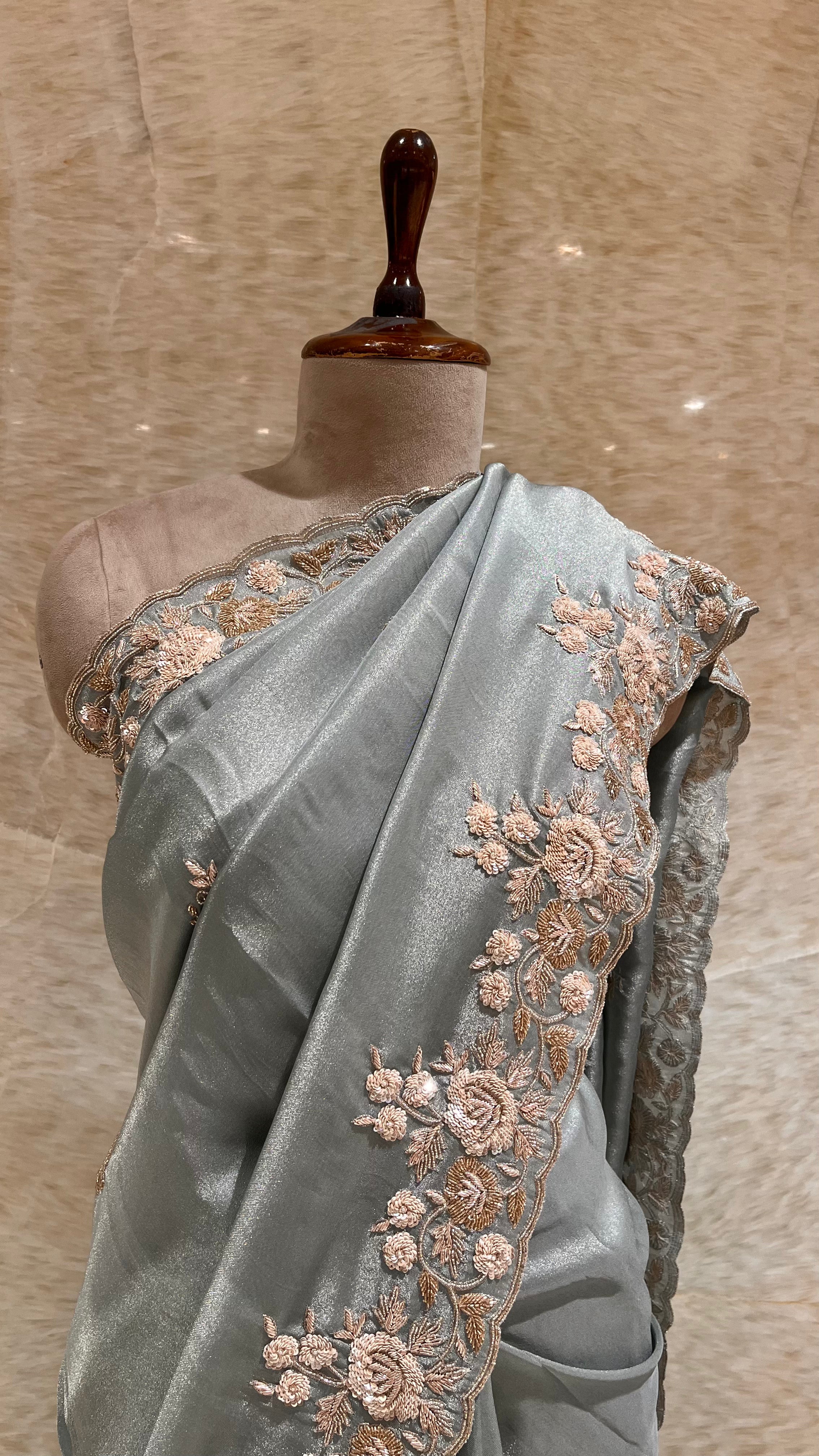 LUXURIOUS SEA GREEN EMBROIDERED PARTY WEAR SAREE