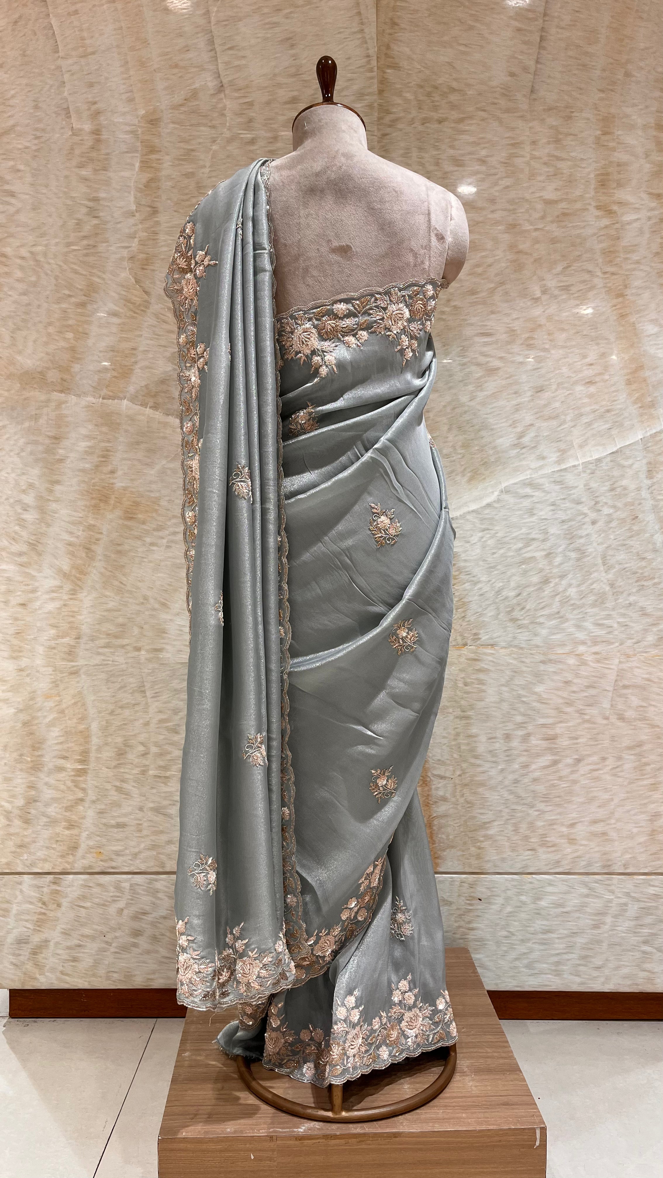 LUXURIOUS SEA GREEN EMBROIDERED PARTY WEAR SAREE