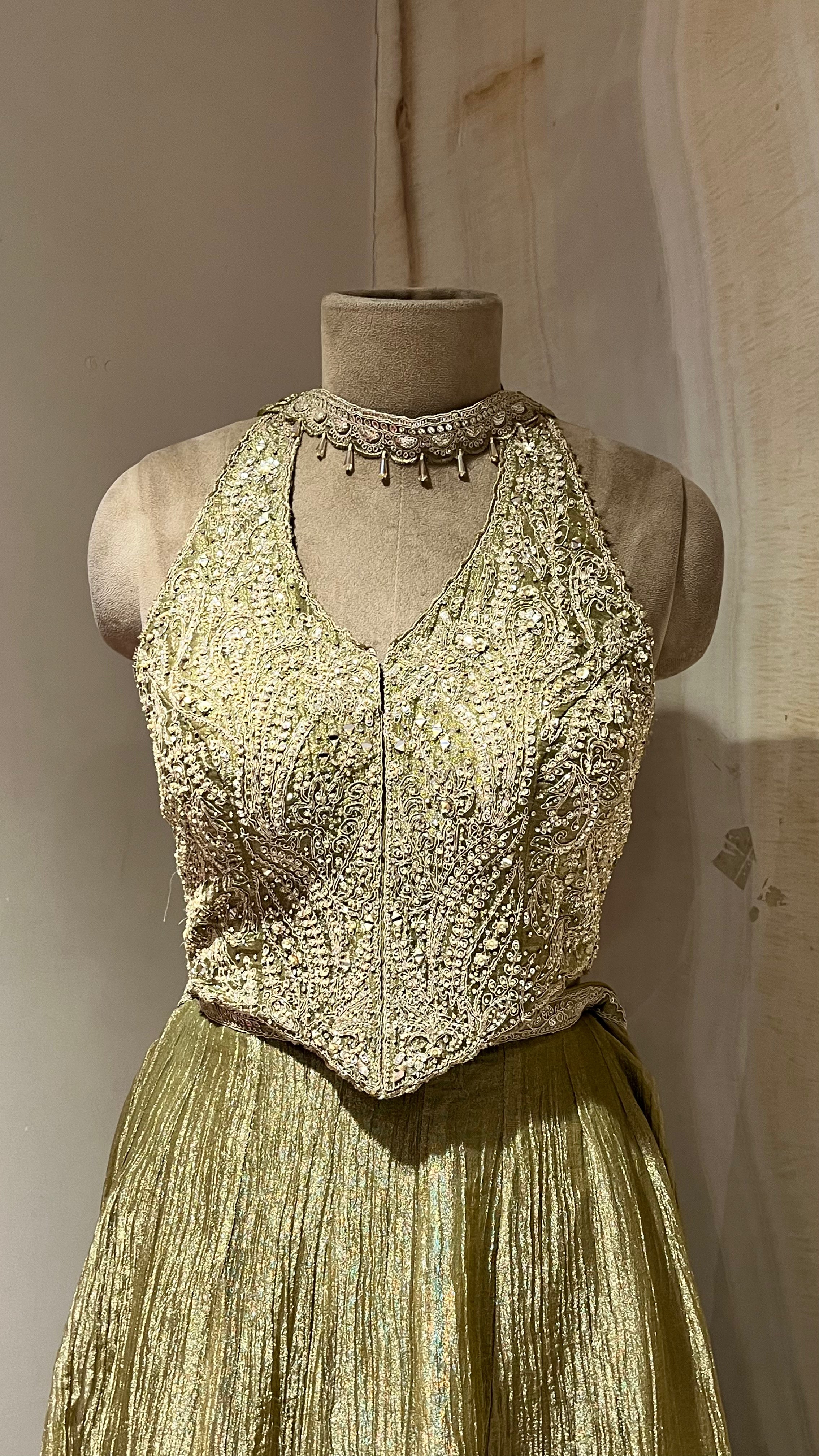 OLIVE GREEN & GOLDEN READYMADE SHARARA SUIT