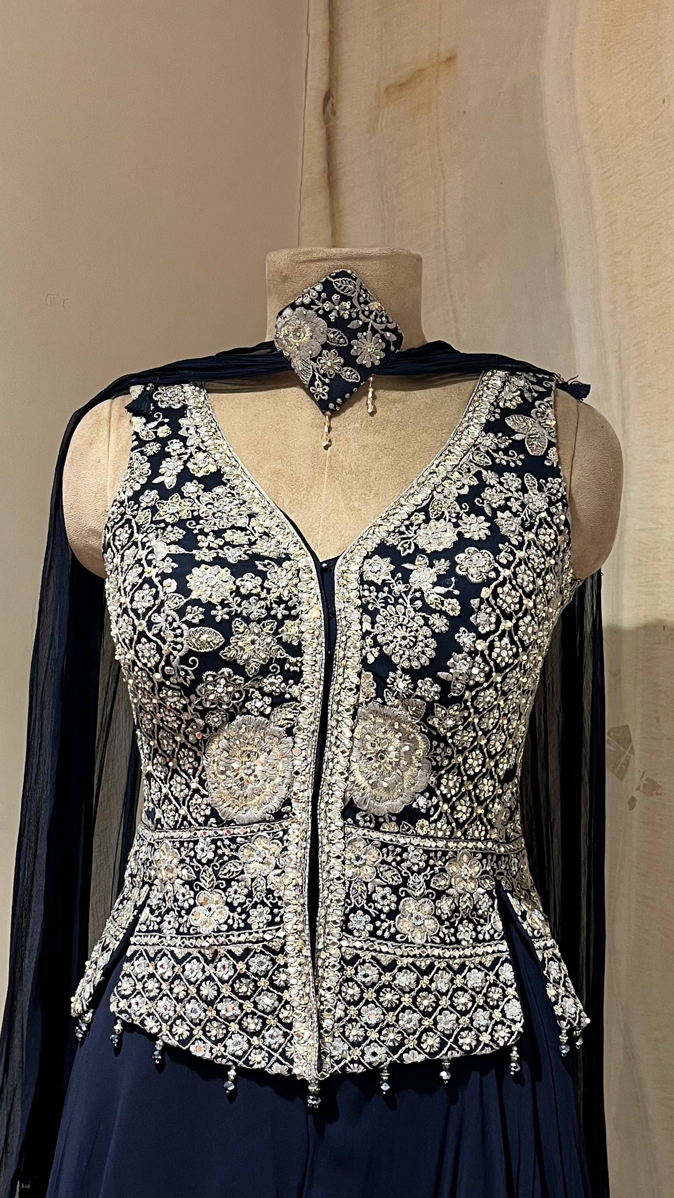 NAVY BLUE EMBROIDERED READYMADE SHARARA SUIT