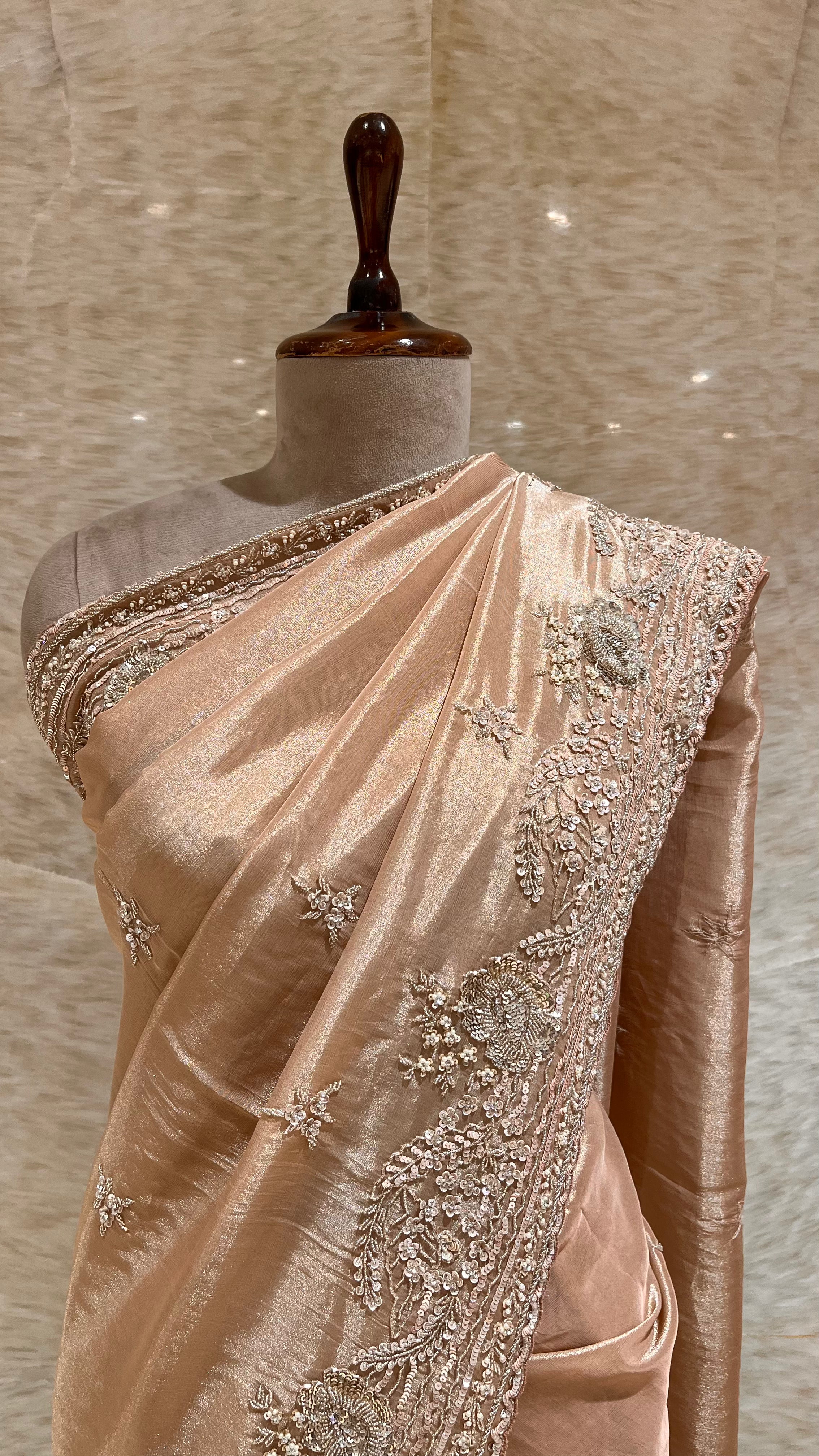 PEACH EMBROIDERED DESIGNER SAREE