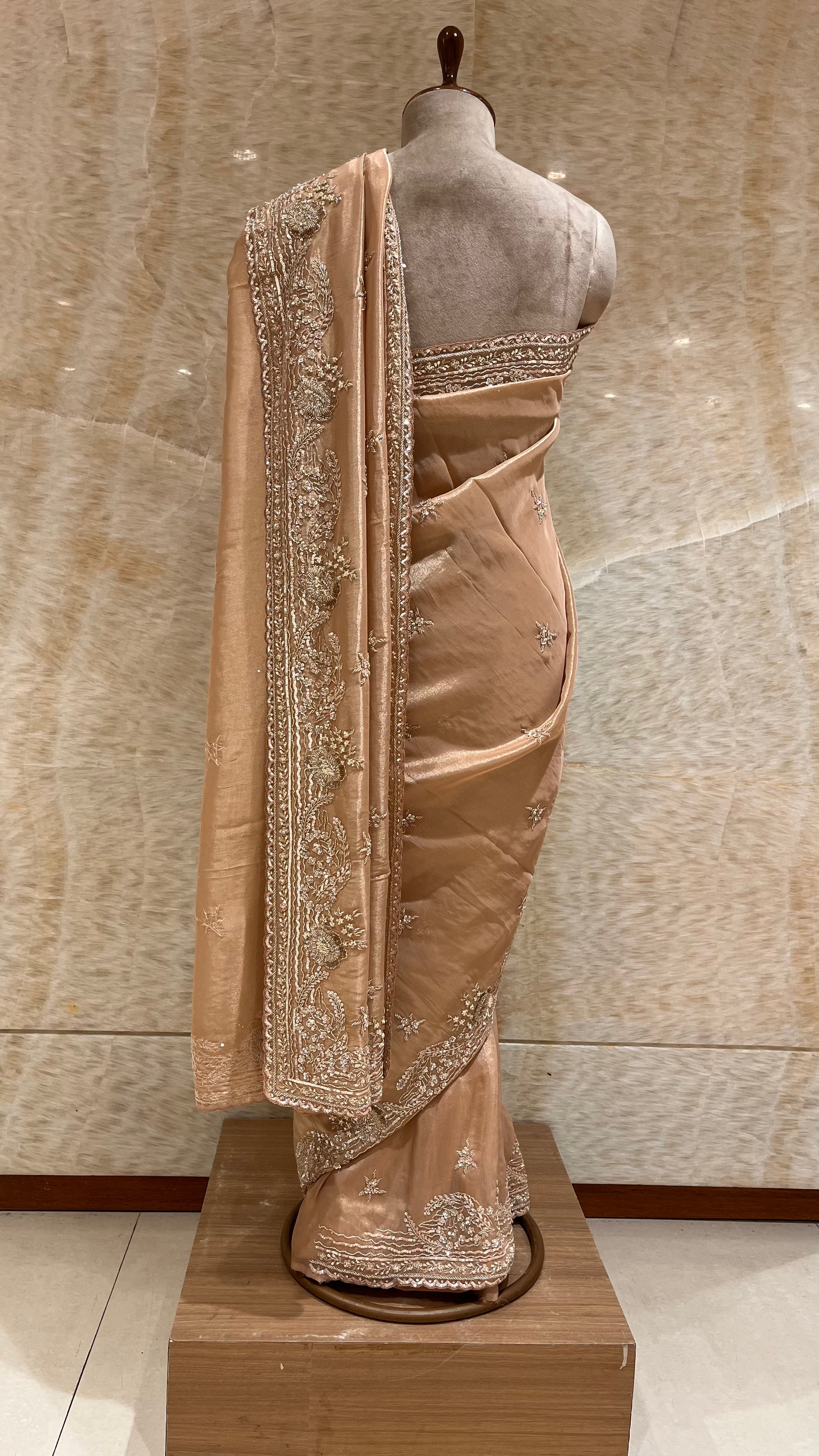 PEACH EMBROIDERED DESIGNER SAREE