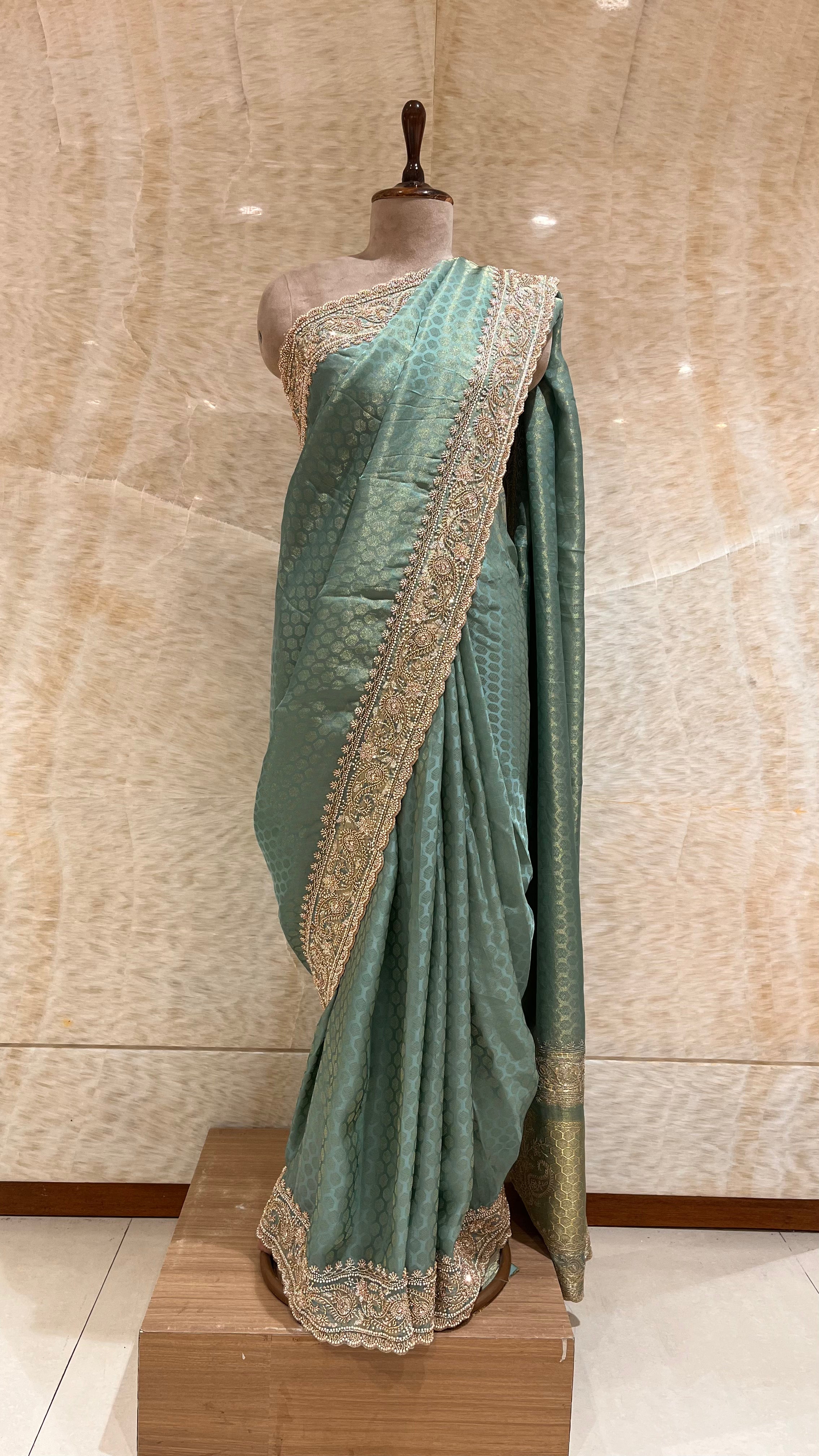 SEA GREEN EMBROIDERED DESIGNER SAREE