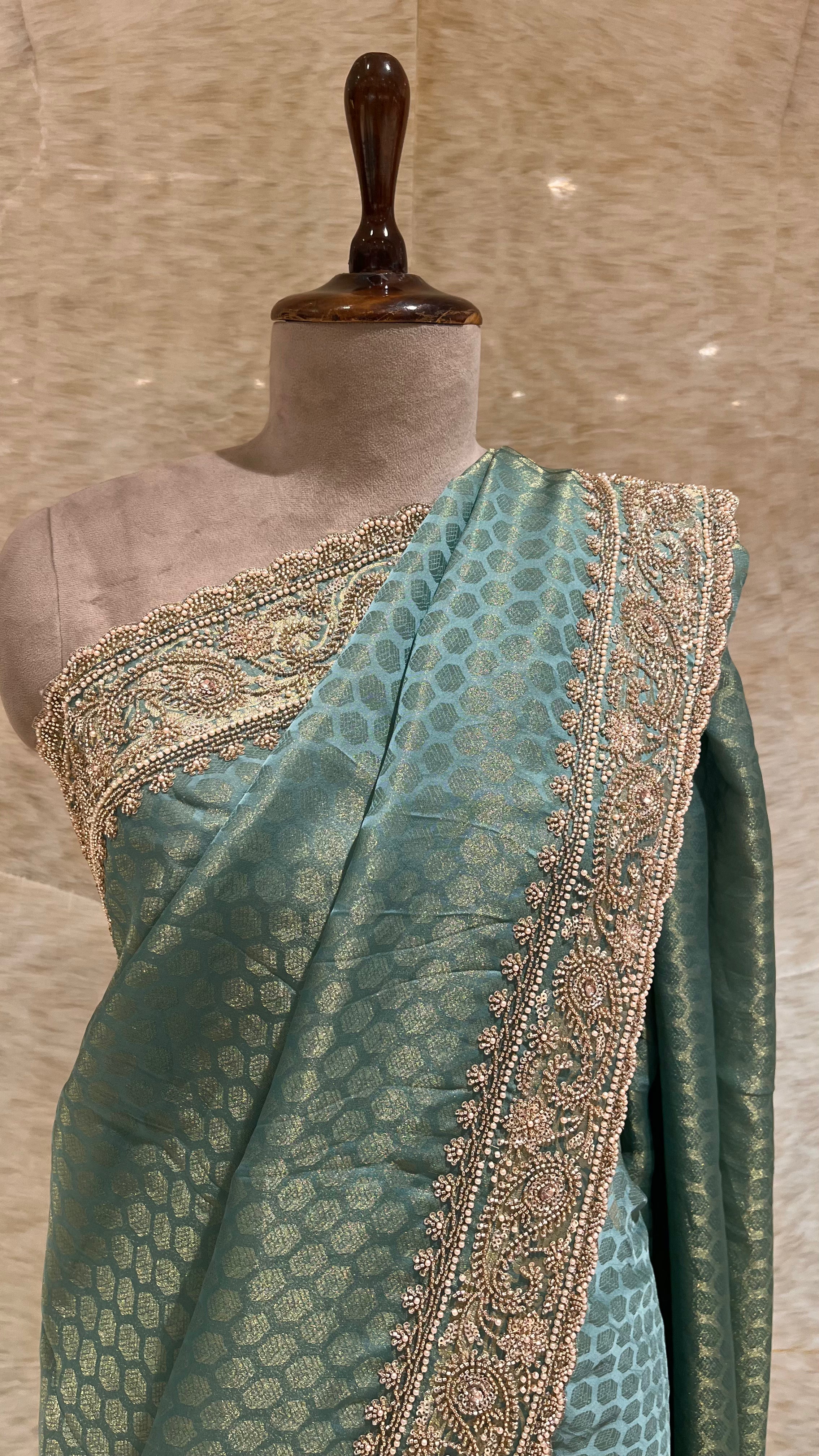 SEA GREEN EMBROIDERED DESIGNER SAREE