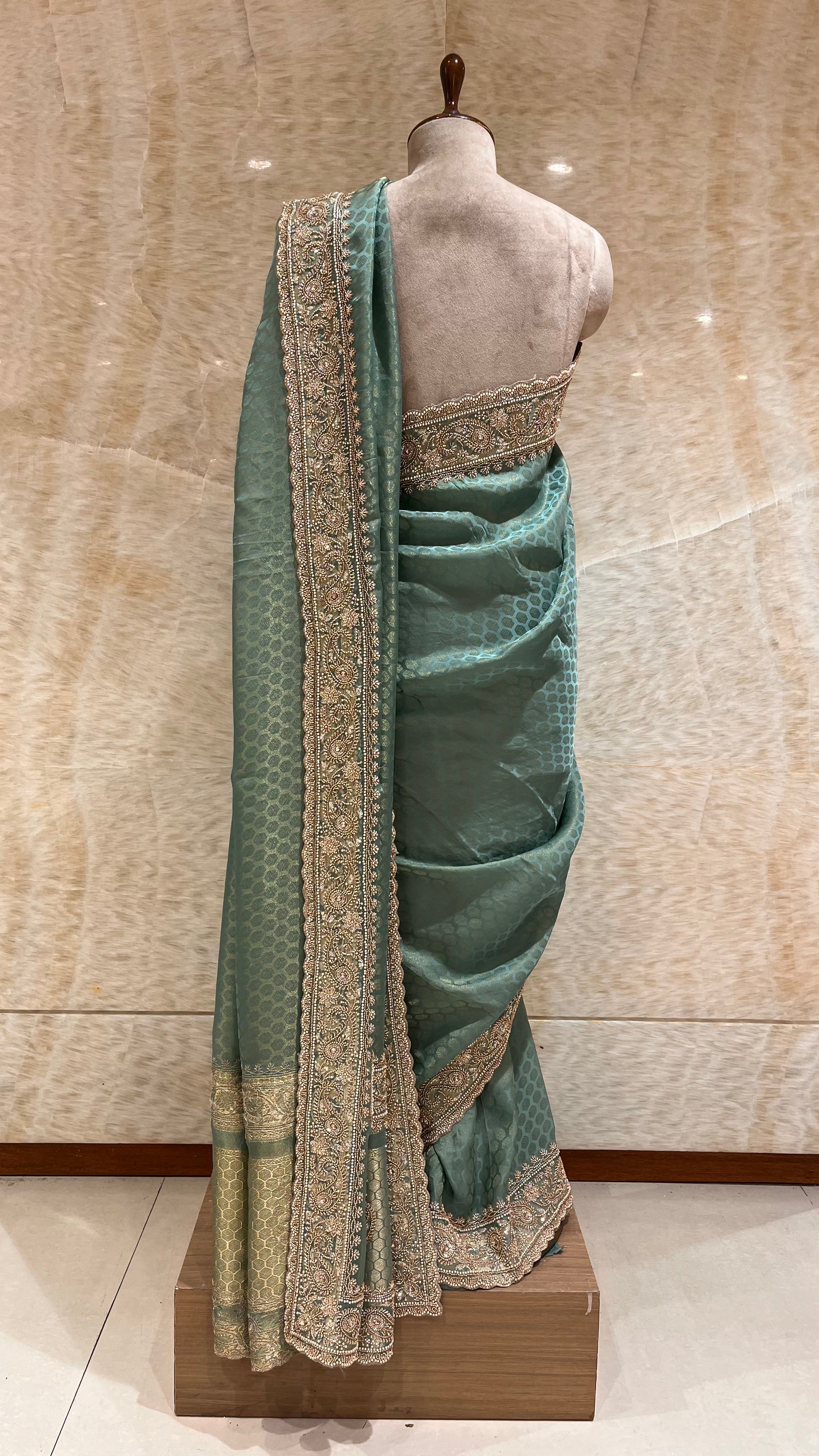 SEA GREEN EMBROIDERED DESIGNER SAREE