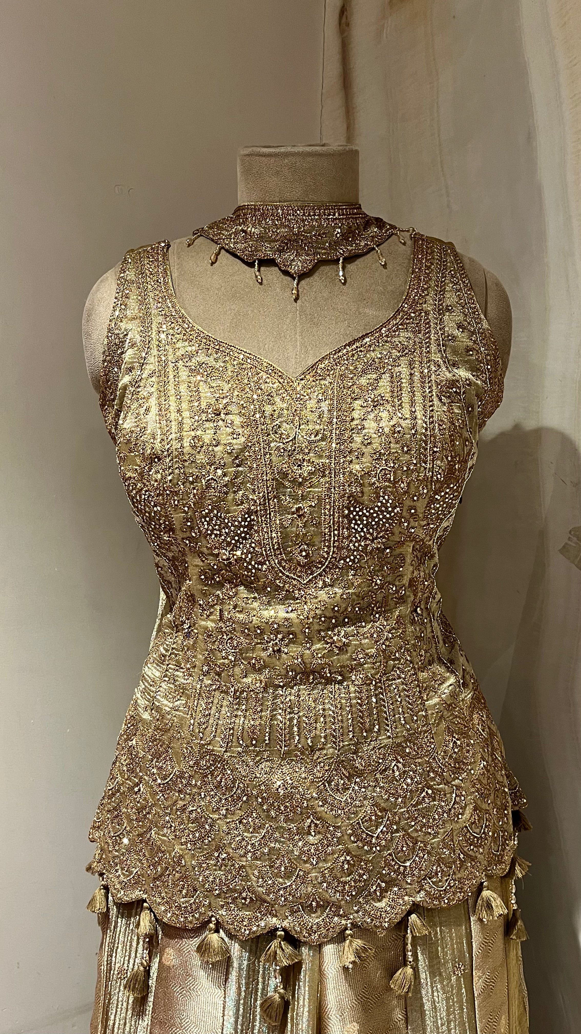 GOLDEN EMBROIDERED READYMADE SHARARA SUIT