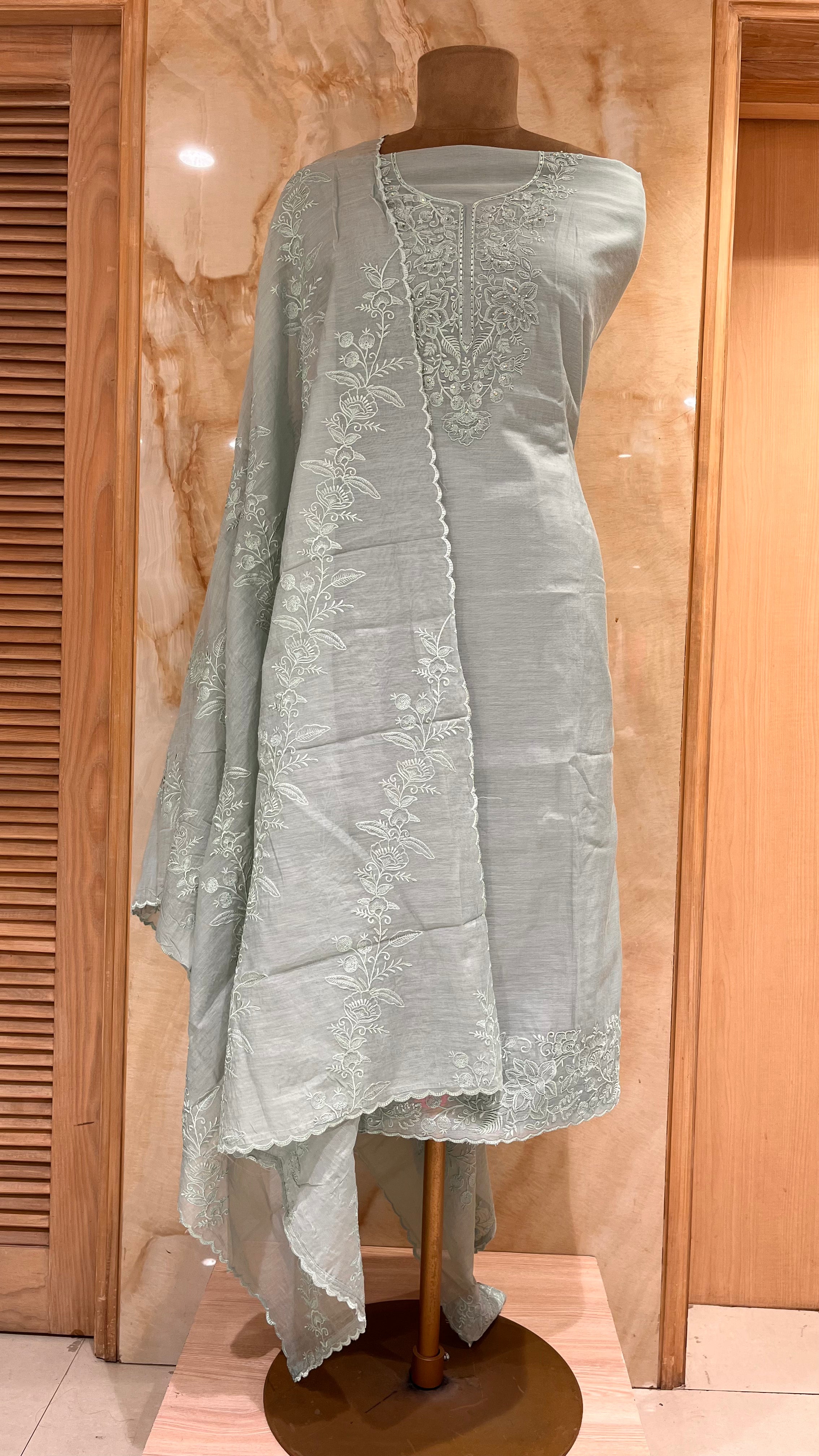ELEGANT SAGE GREEN EMBROIDERED UNSTITCHED SUIT SET