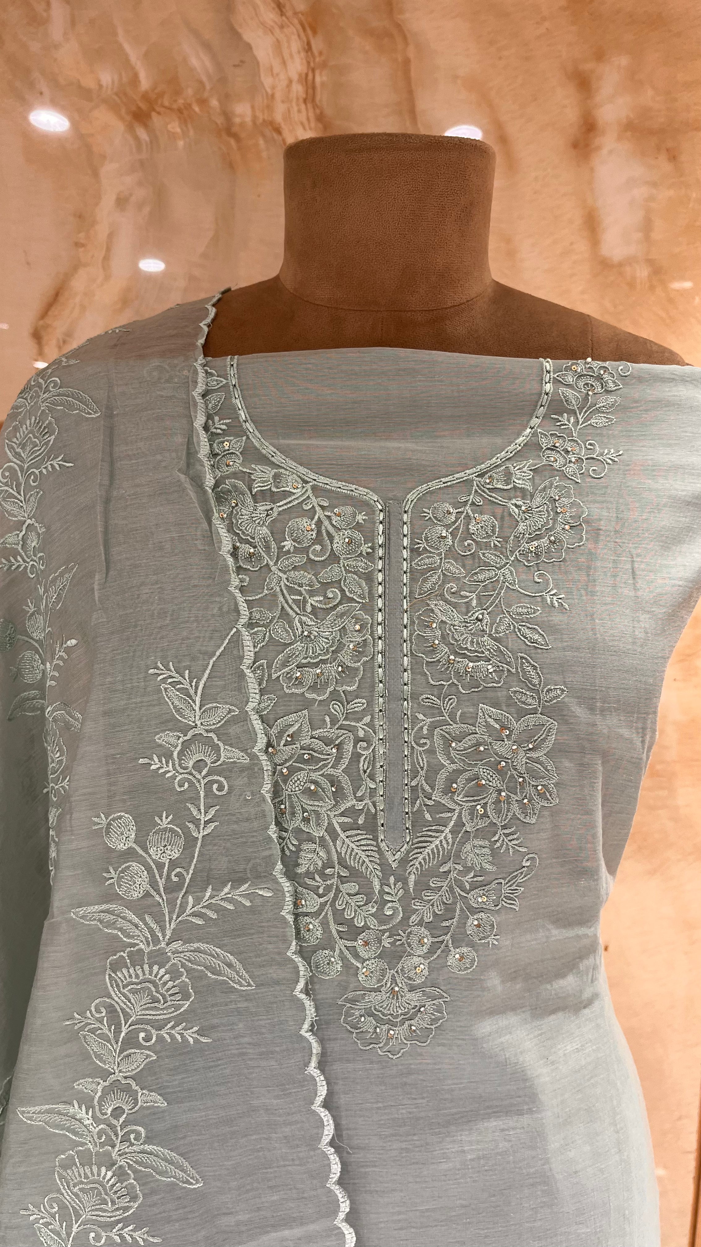 ELEGANT SAGE GREEN EMBROIDERED UNSTITCHED SUIT SET
