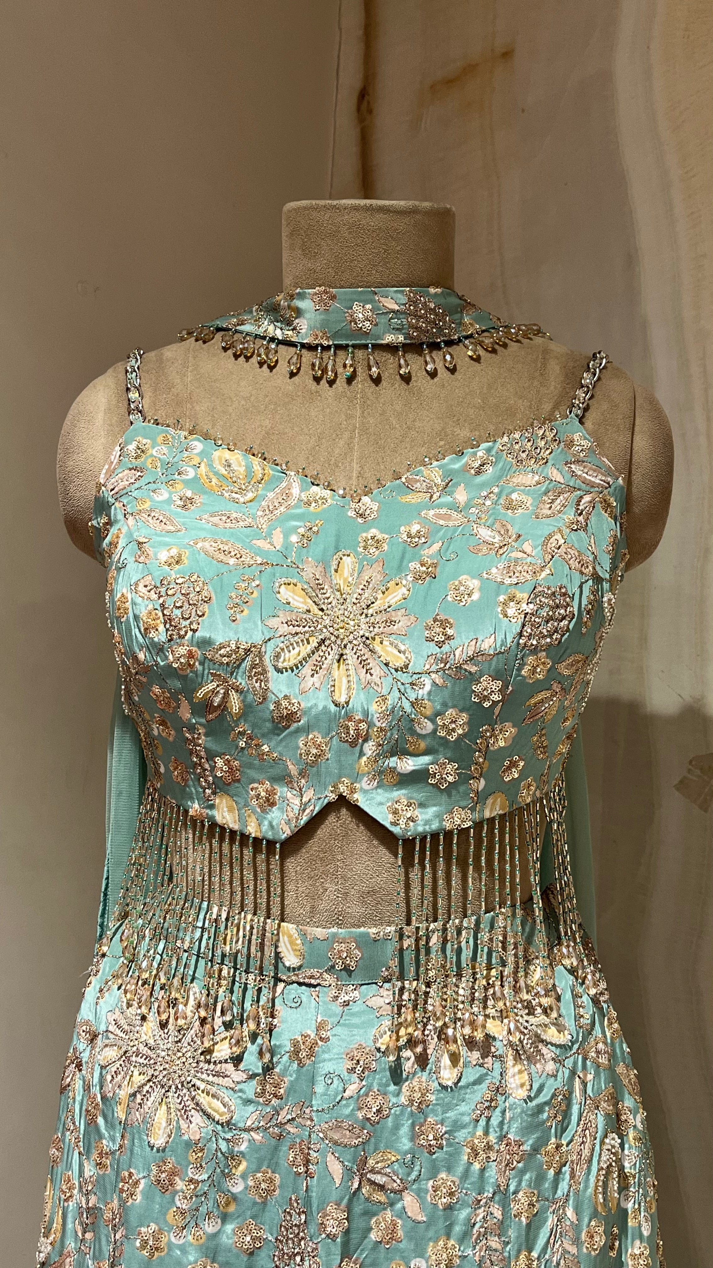 AQUA BLUE EMBROIDERED READYMADE PALAZZO SUIT
