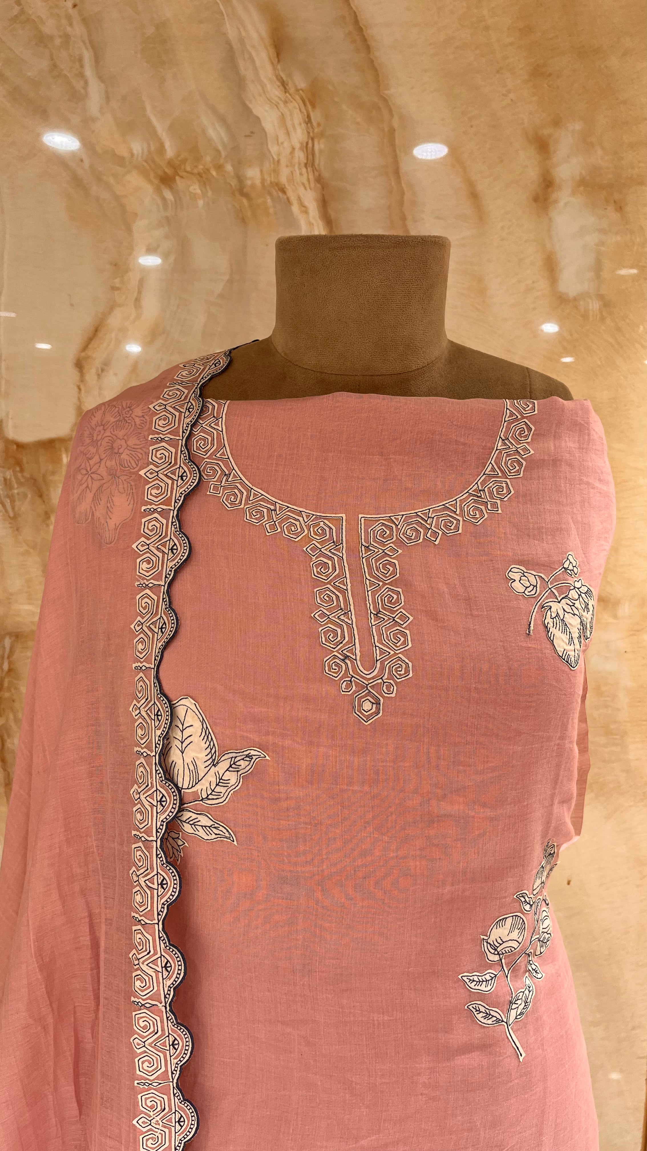 ELEGANT PINK FLORAL EMBROIDERED UNSTITCHED COTTON SUIT SET