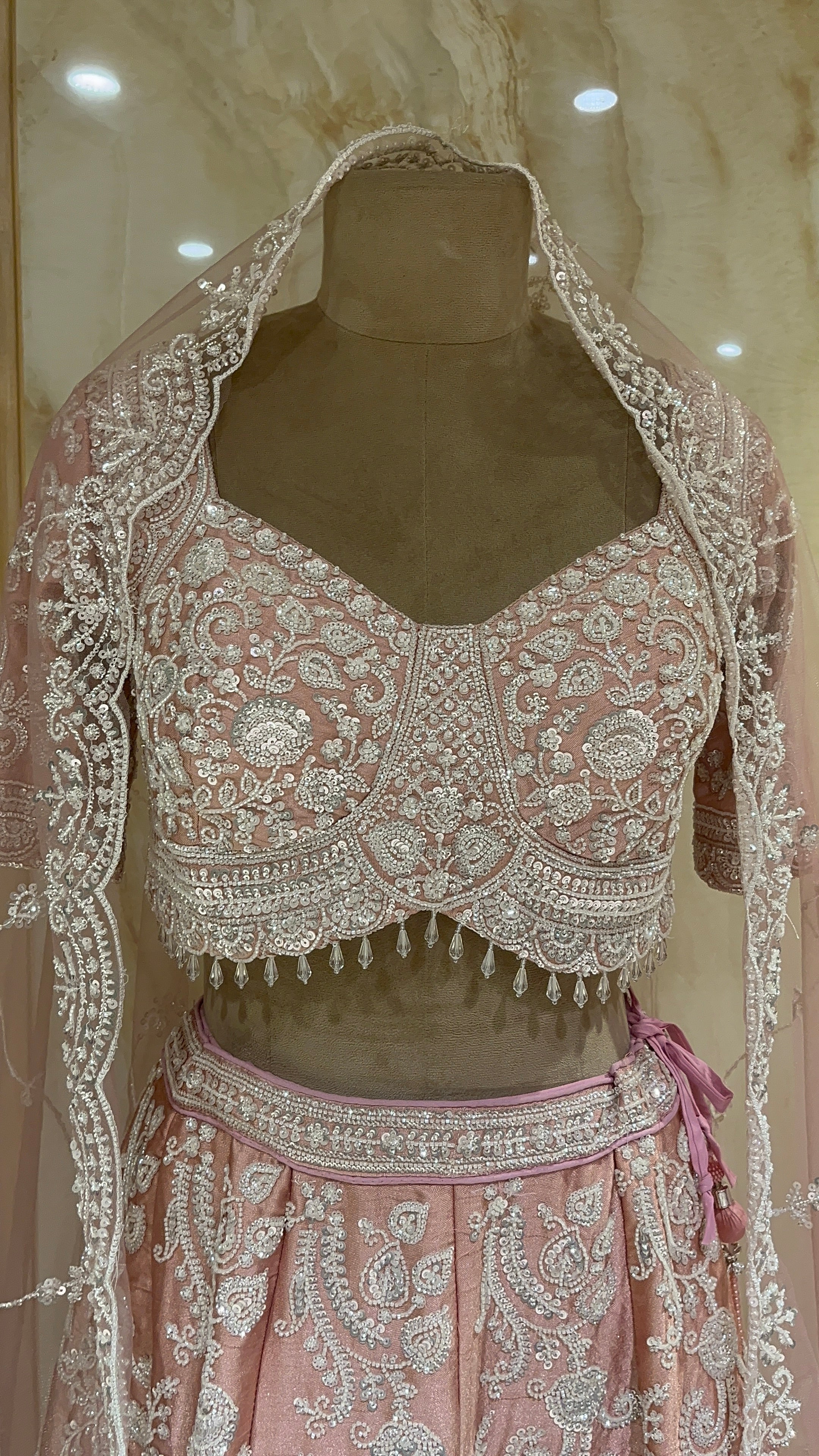 BLUSH PINK HEAVY EMBROIDERED DESIGNER LEHENGA SET