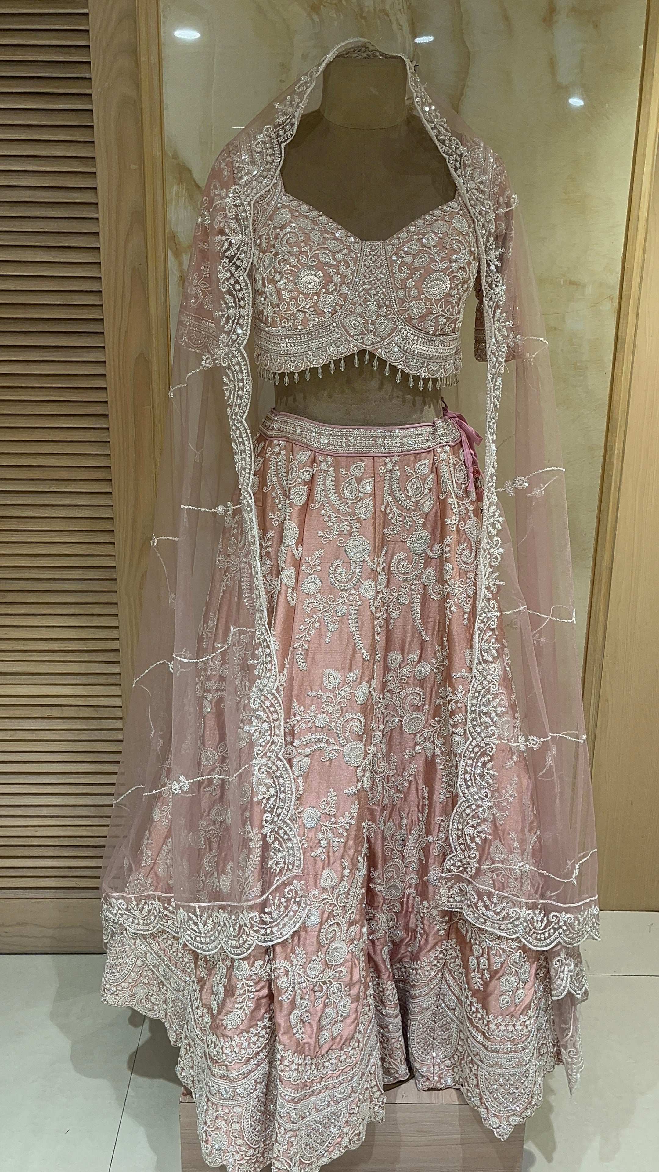 BLUSH PINK HEAVY EMBROIDERED DESIGNER LEHENGA SET