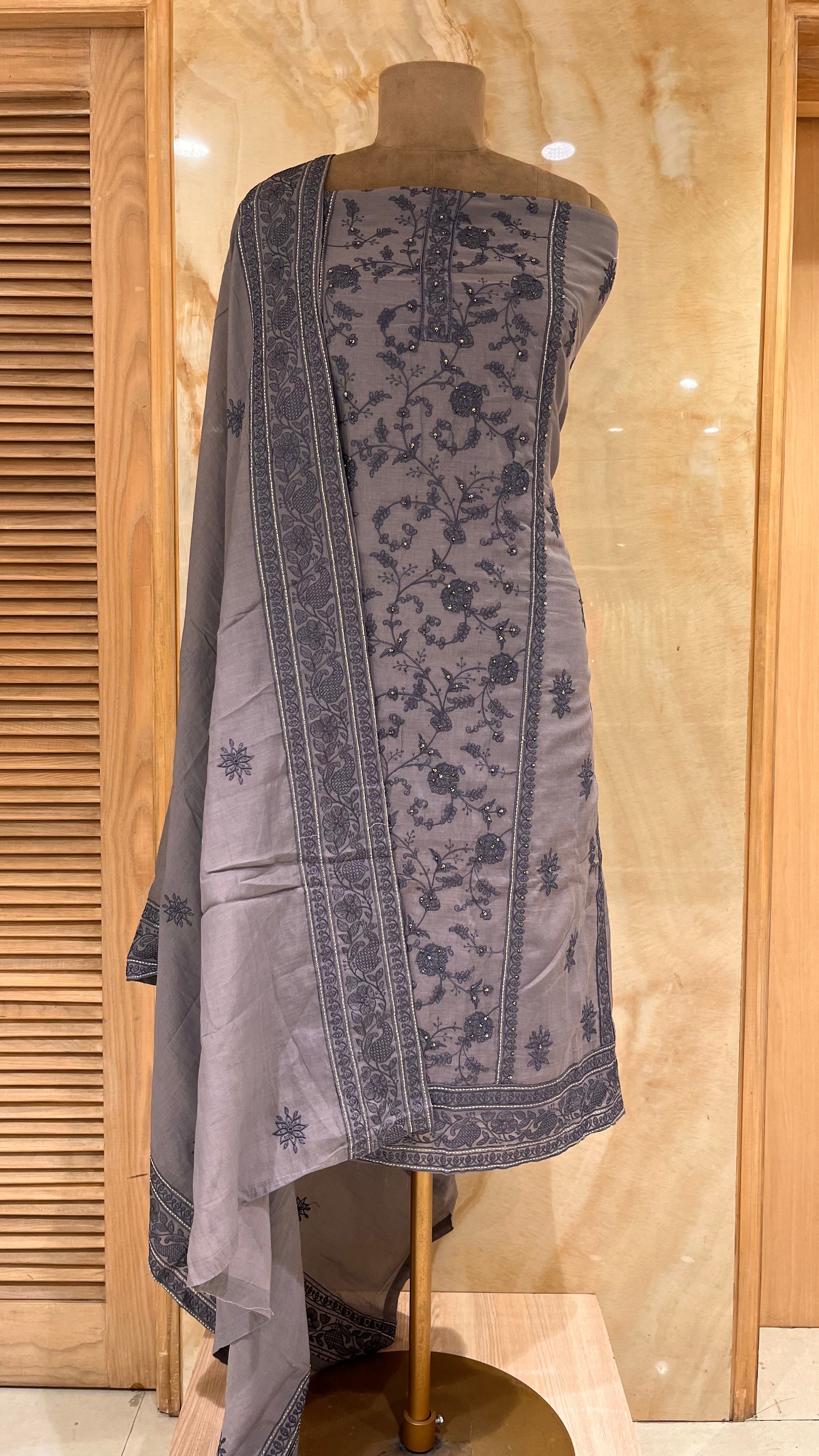 PREMIUM LIGHT BLUE EMBROIDERED UNSTITCHED SUIT