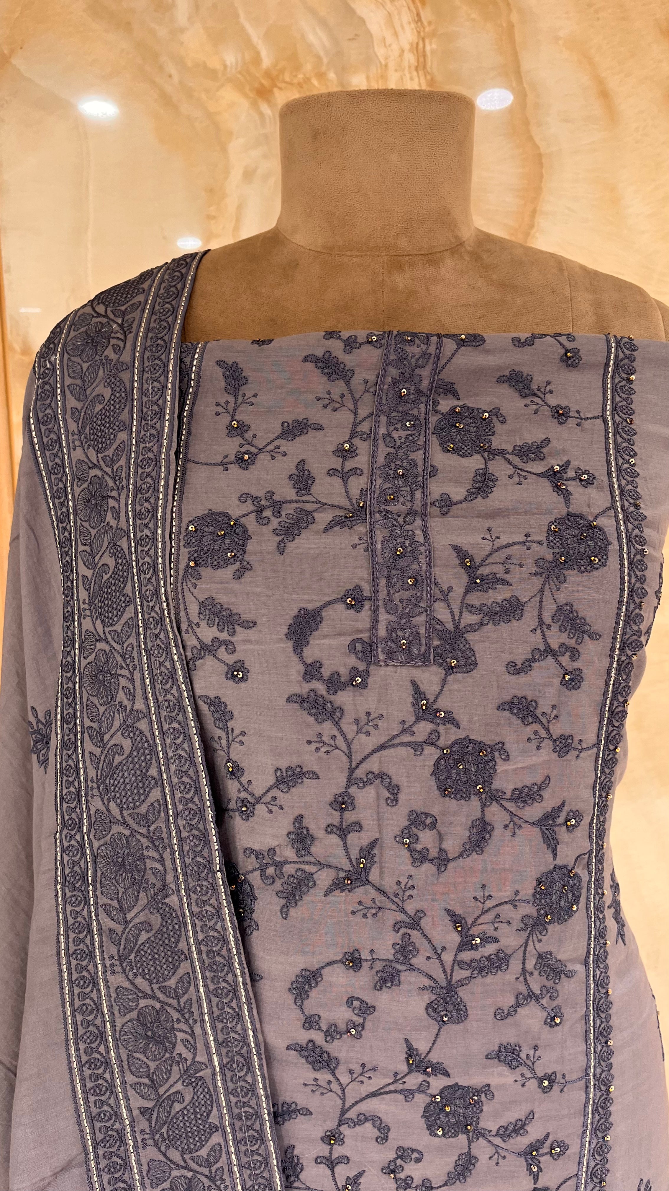 PREMIUM LIGHT BLUE EMBROIDERED UNSTITCHED SUIT