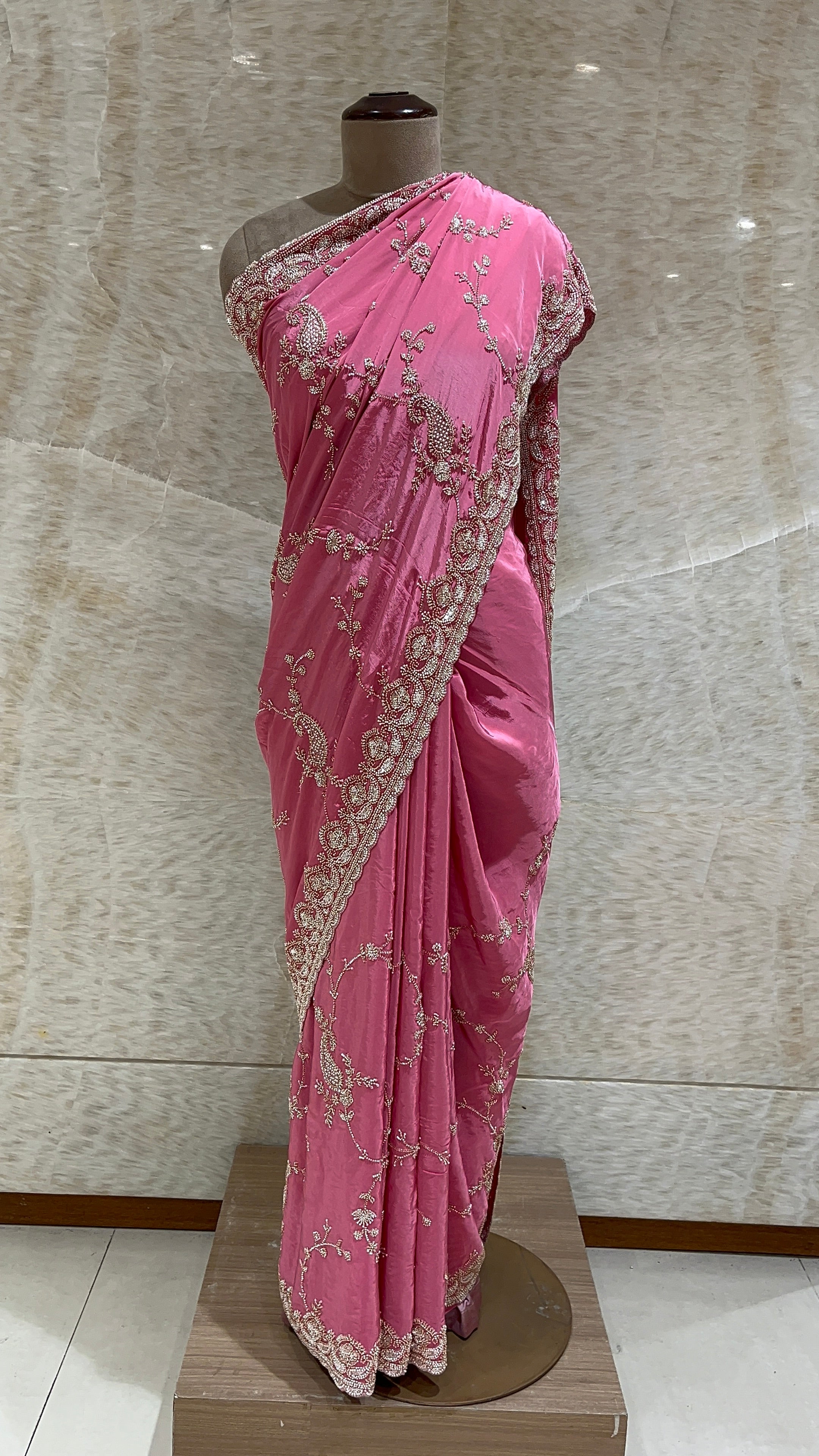 PREMIUM PINK EMBROIDERED DESIGNER SAREE