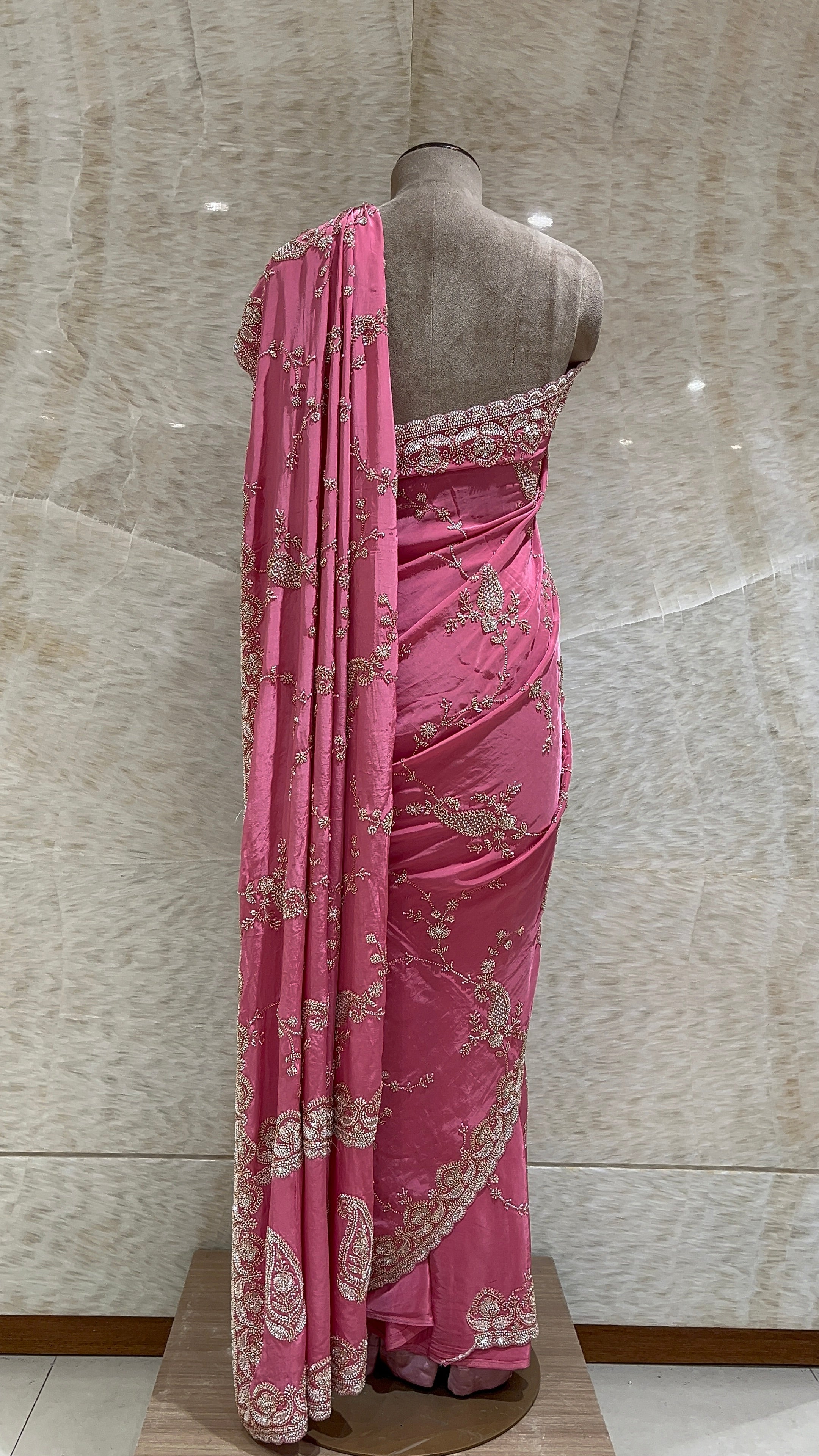 PREMIUM PINK EMBROIDERED DESIGNER SAREE