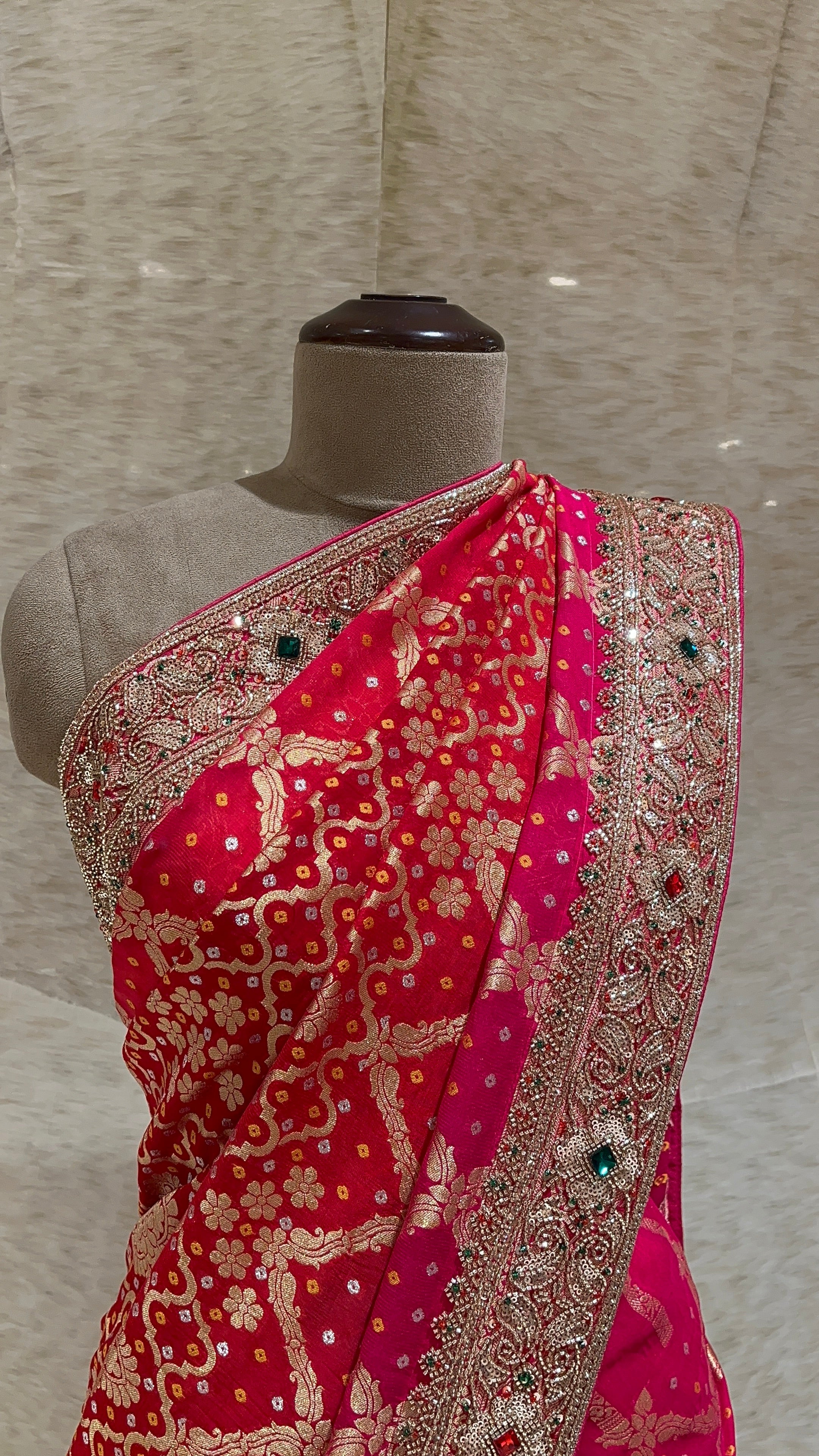 RICH BANARASI DESIGNER SAREE WITH HEAVY EMBROIDERED BORDER