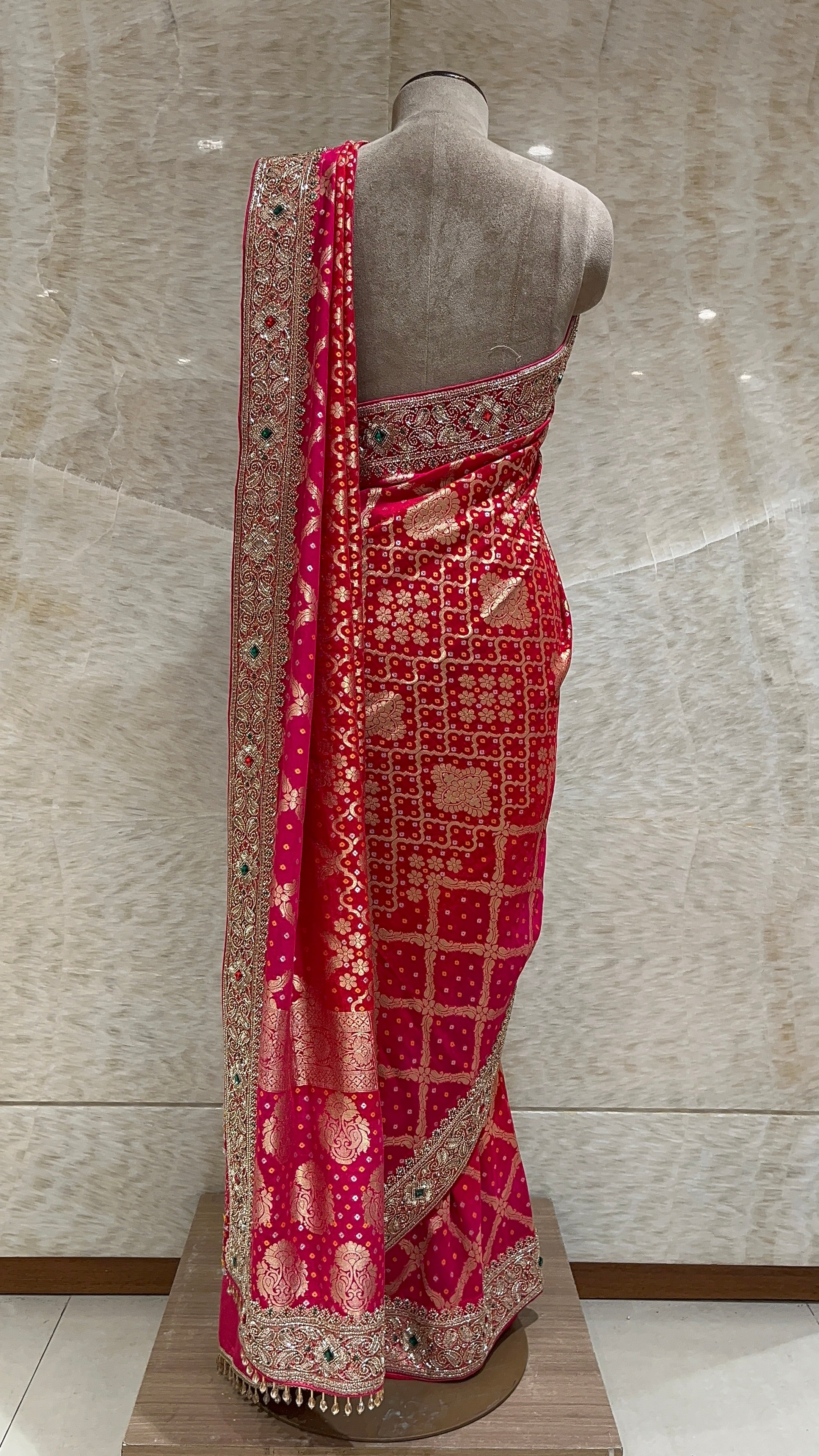 RICH BANARASI DESIGNER SAREE WITH HEAVY EMBROIDERED BORDER