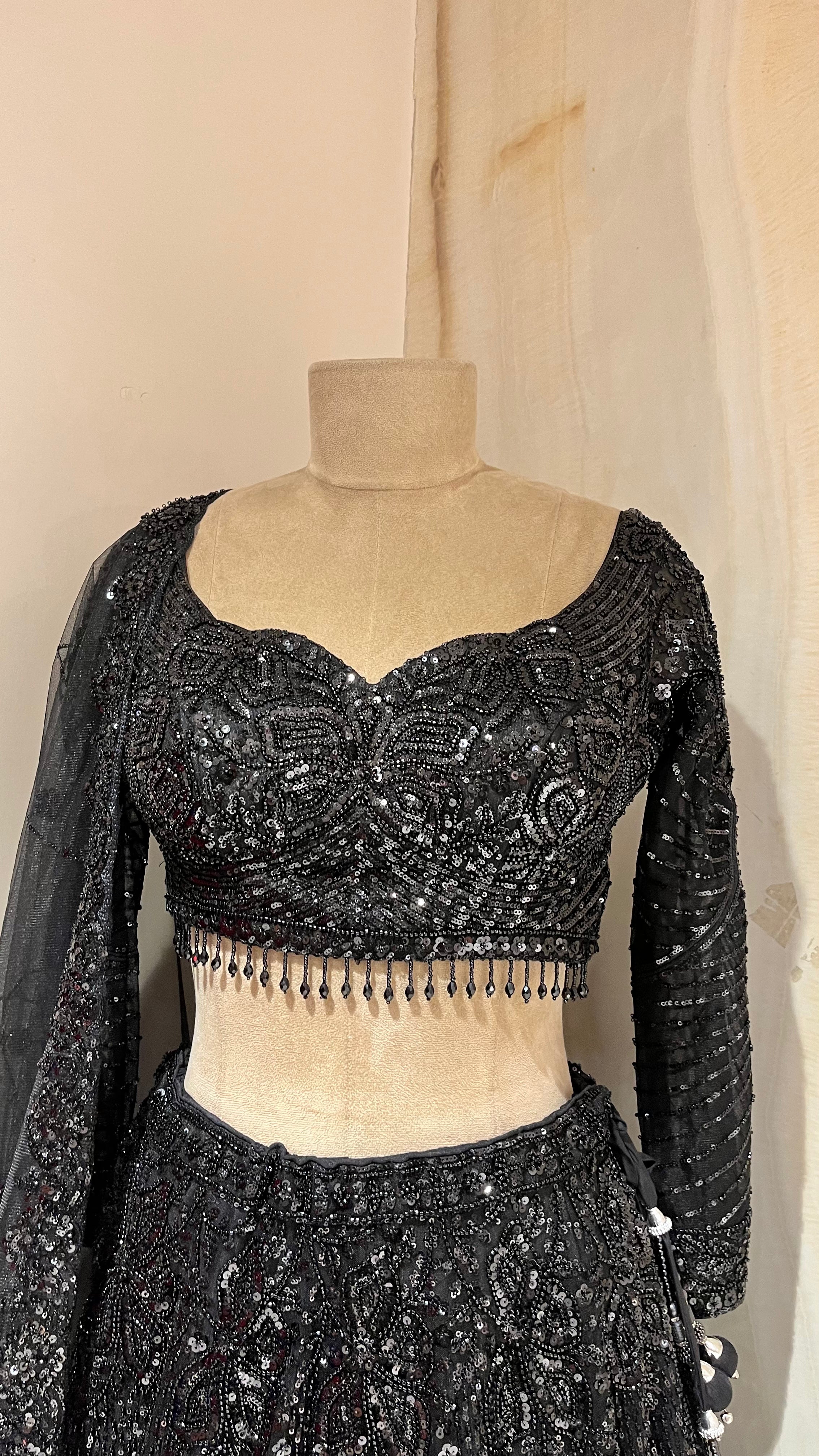 BLACK SEQUIN EMBROIDERED LEHENGA SET