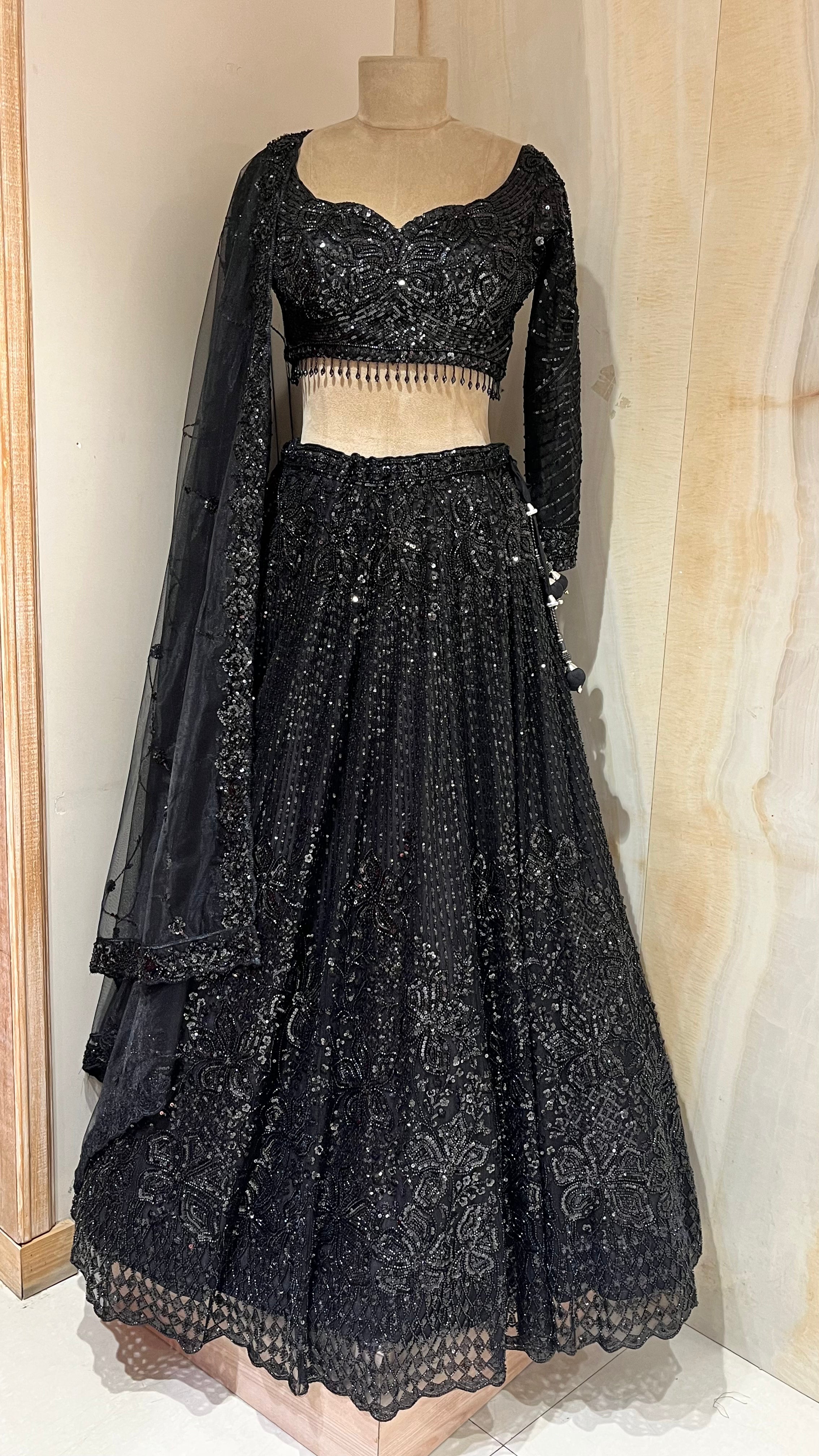 BLACK SEQUIN EMBROIDERED LEHENGA SET