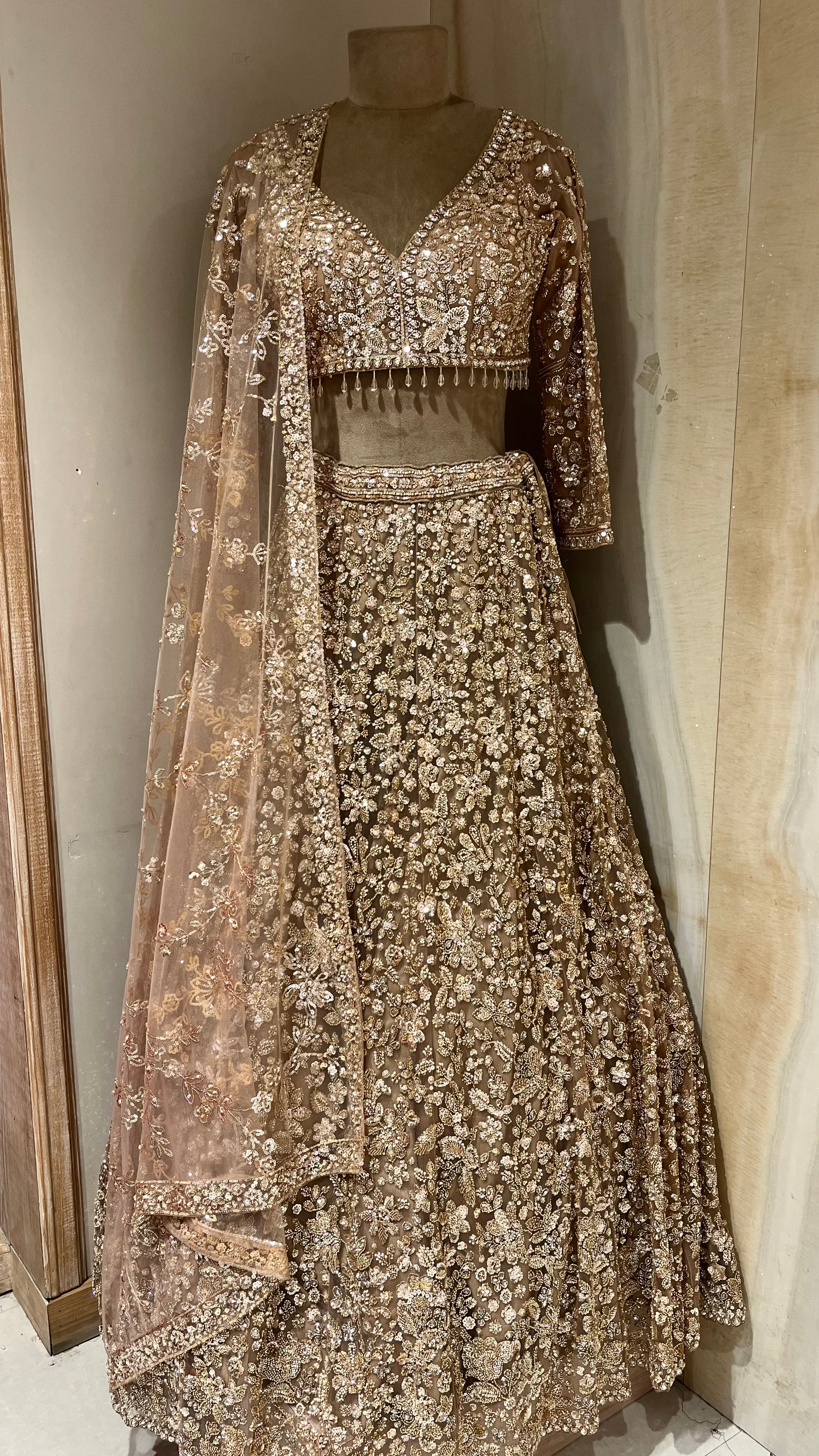 CHAMPAGNE GOLD HEAVY EMBROIDERED LEHENGA SET
