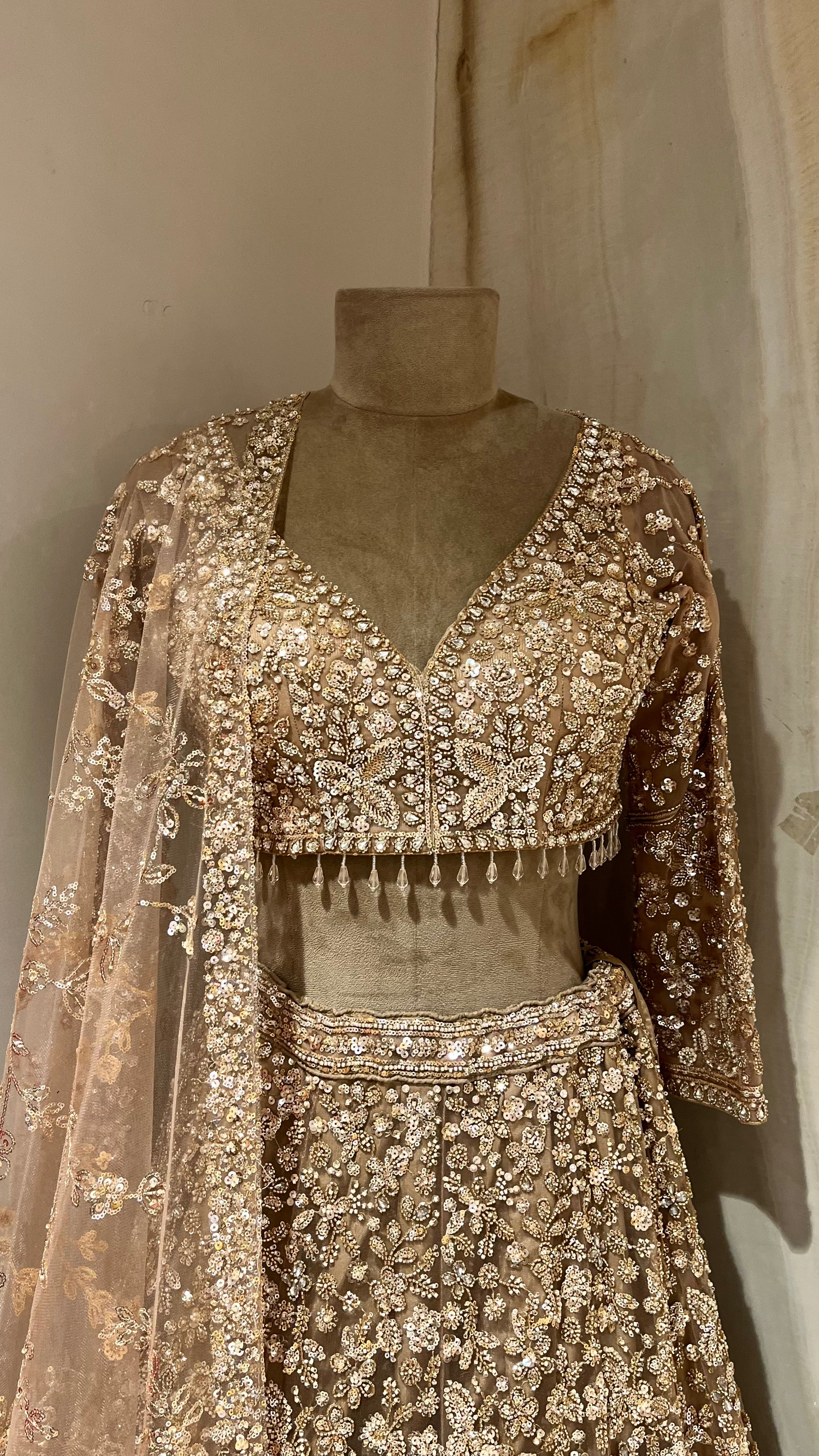 CHAMPAGNE GOLD HEAVY EMBROIDERED LEHENGA SET