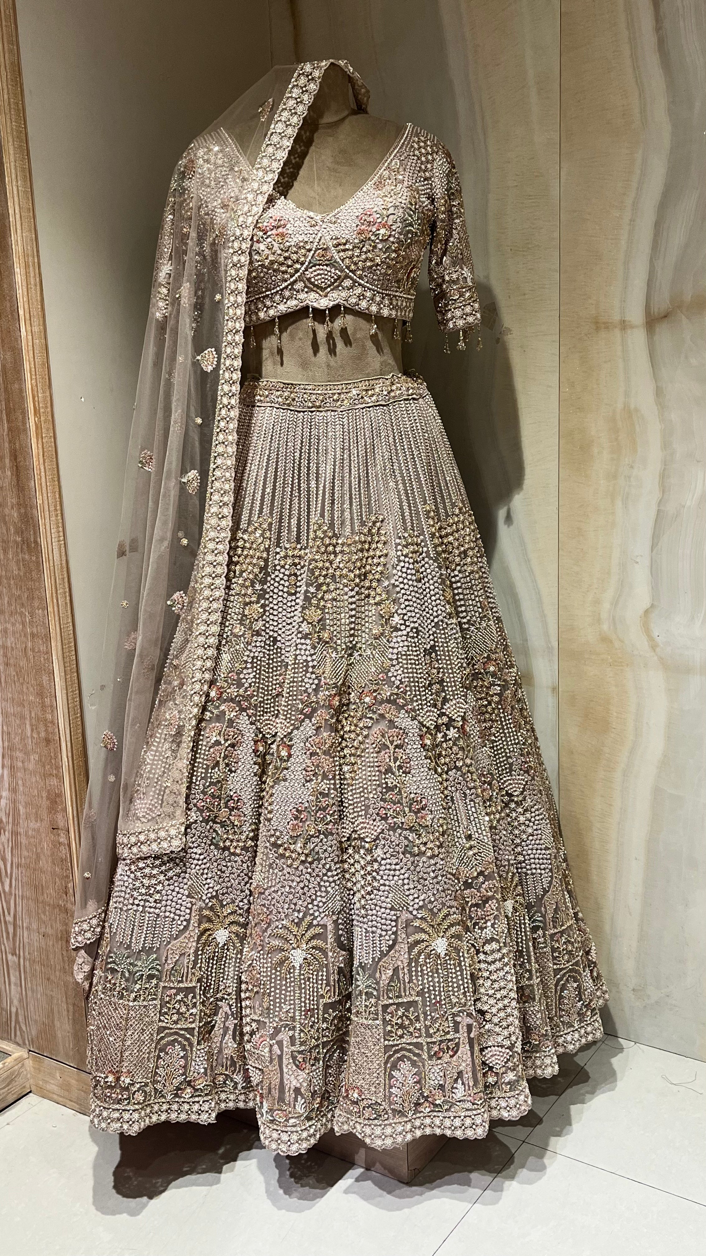 BEIGE HEAVY EMBROIDERED BRIDAL LEHENGA SET