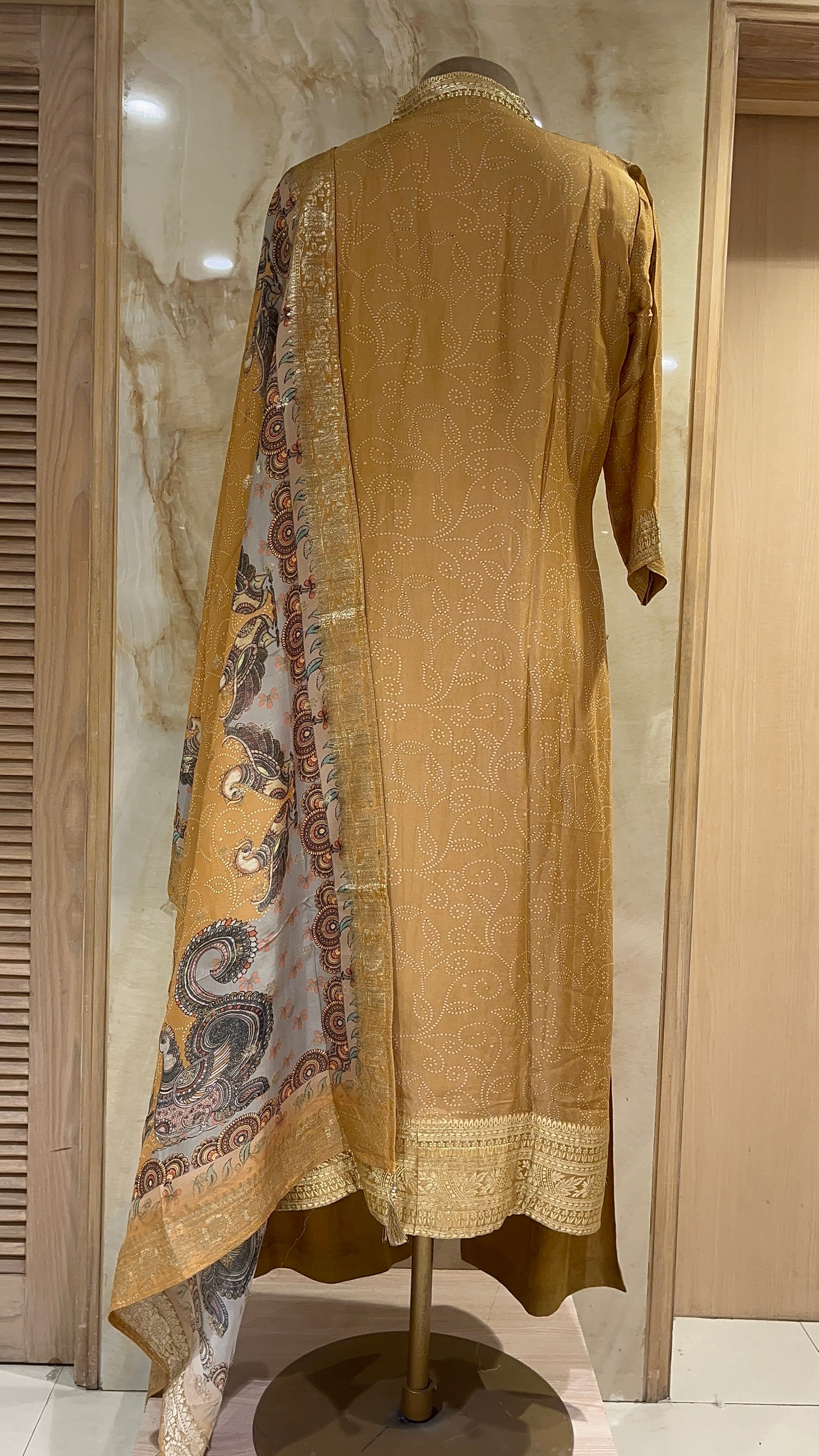 STYLISH MUSTARD GOLDEN READYMADE SUIT WITH PRINTED DUPATTA