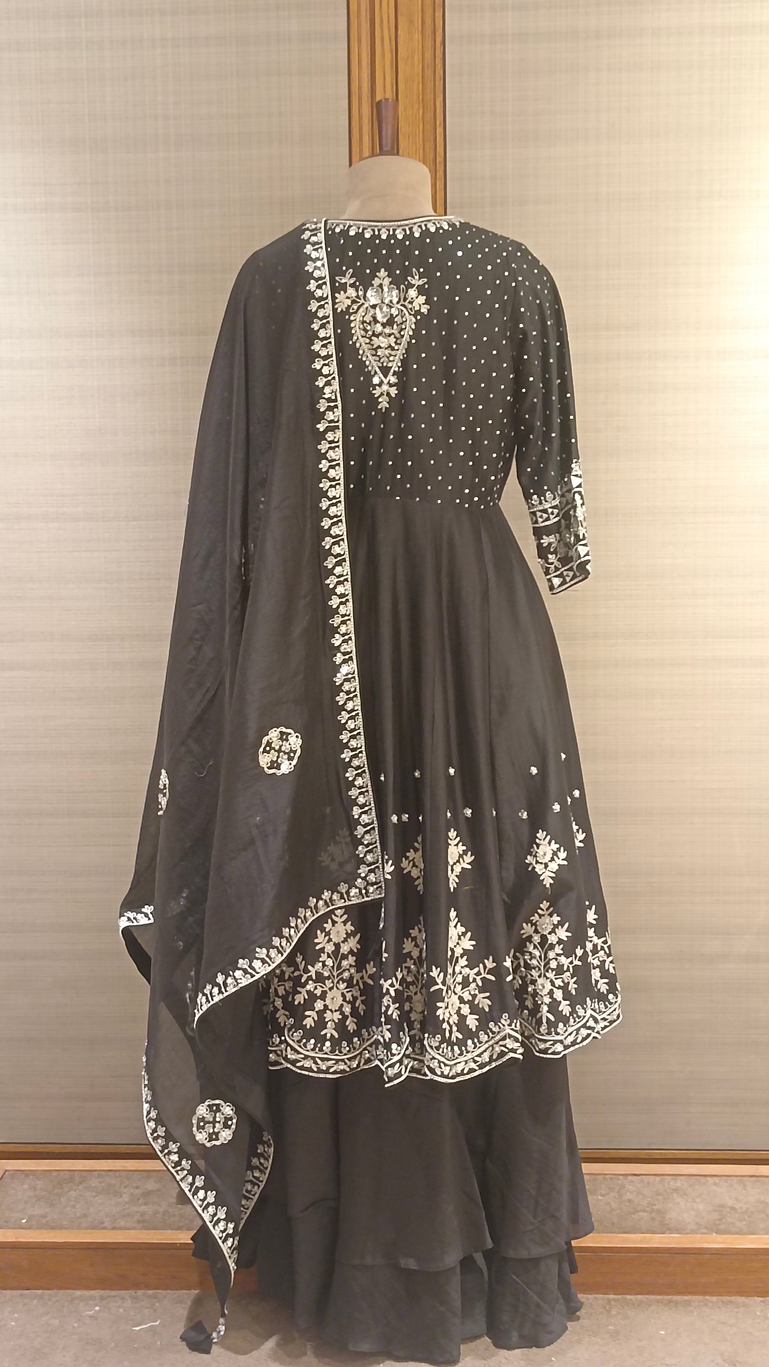 Exquisite Black Anarkali Sharara Set with Intricate Embroidery