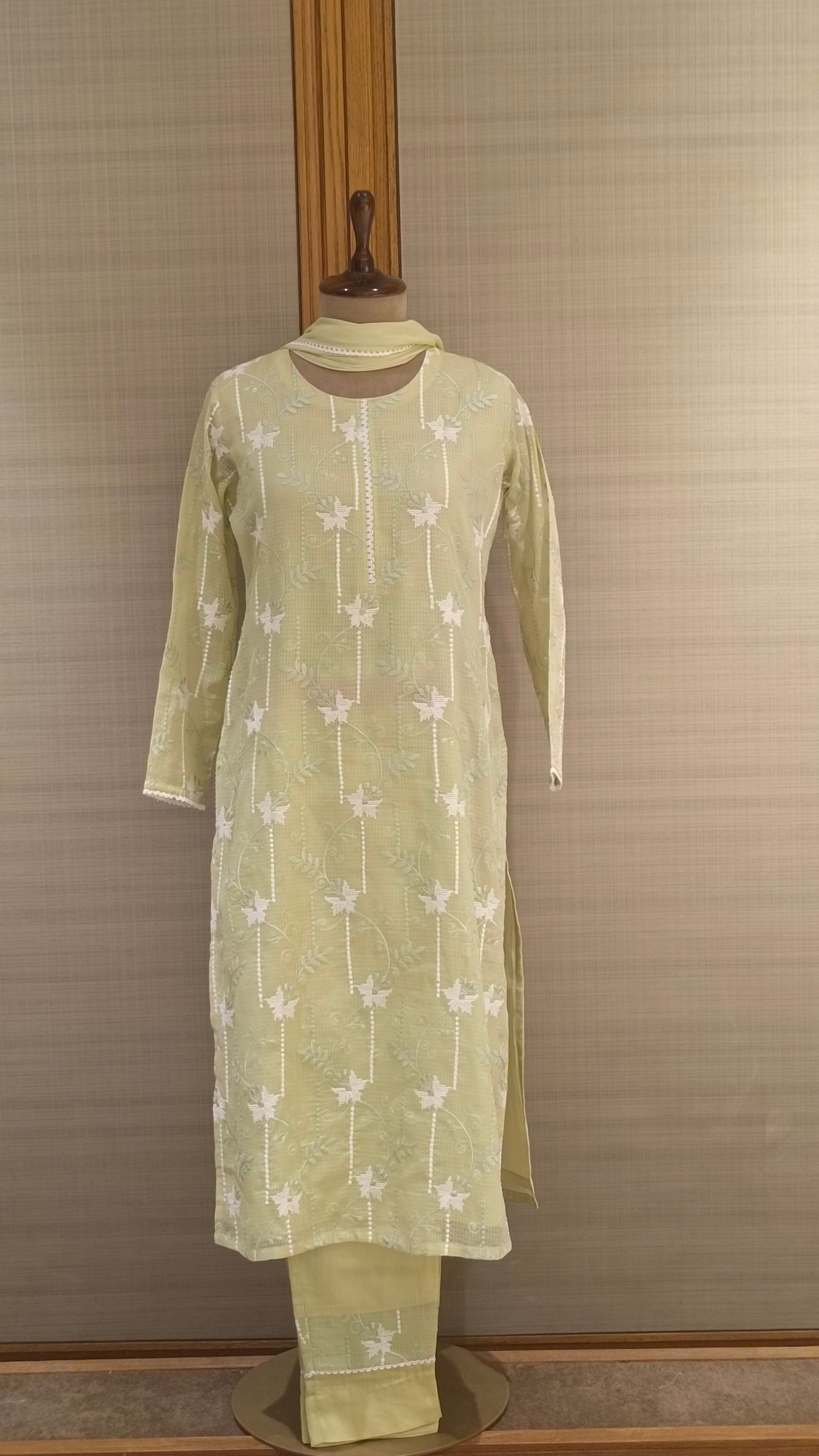 Chanderi Cotton Floral Embroidered Suit Set