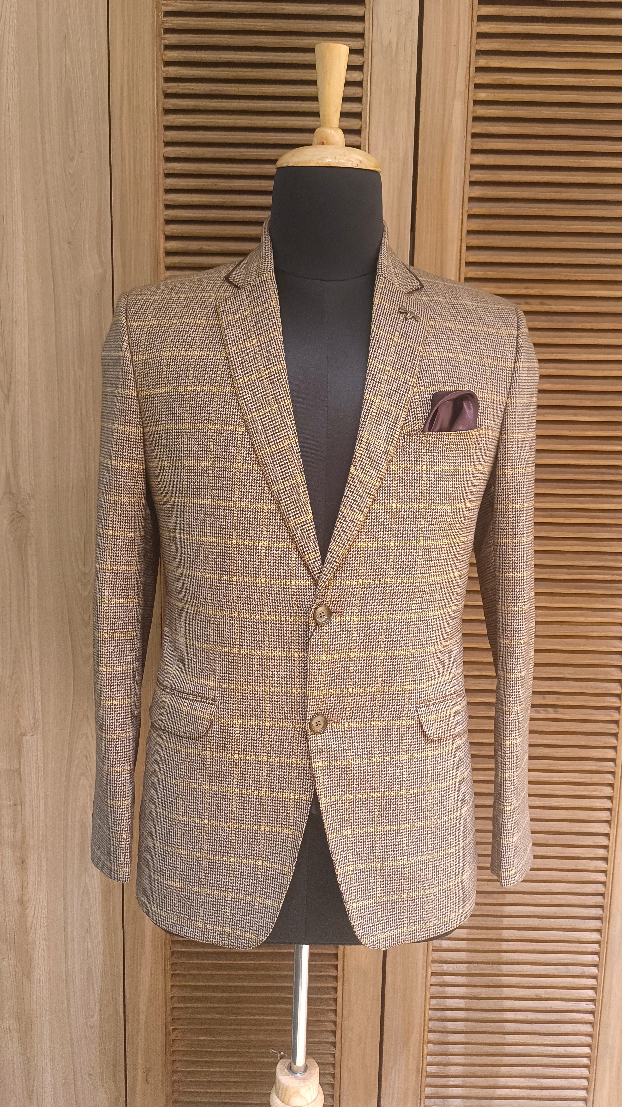 Beige Color Check Blazer
